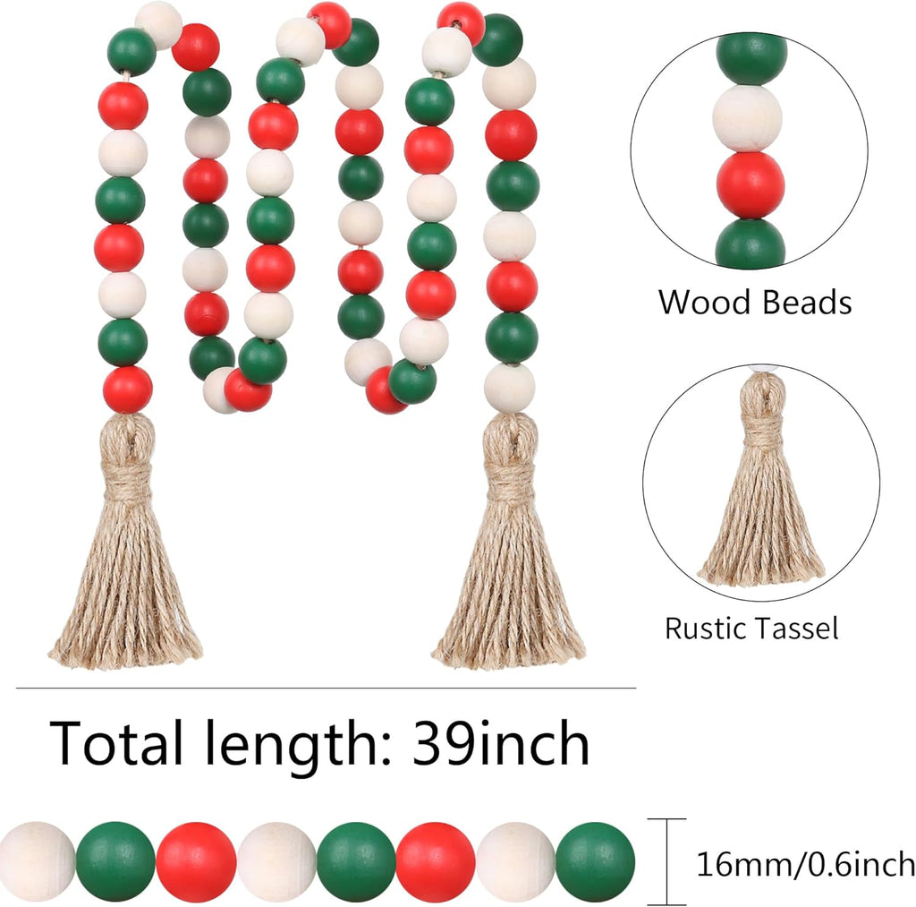 Wood Bead Garland,39in Farmhouse Beads with Tassels Boho Beads for Tiered Tray Decorative Beads Home Decor