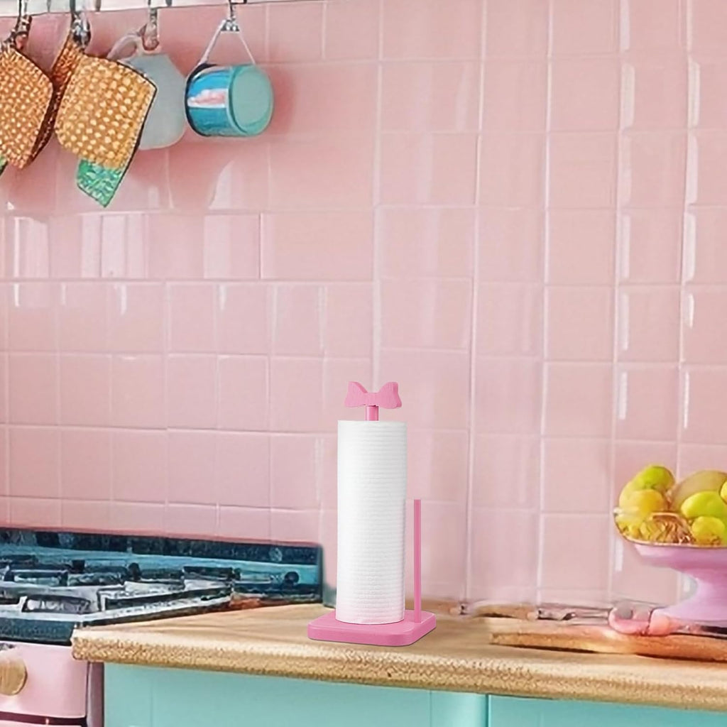 Pink Bow Paper Towel Holder Coquettish Cute Bow Wooden Paper Towel Holder Decor
