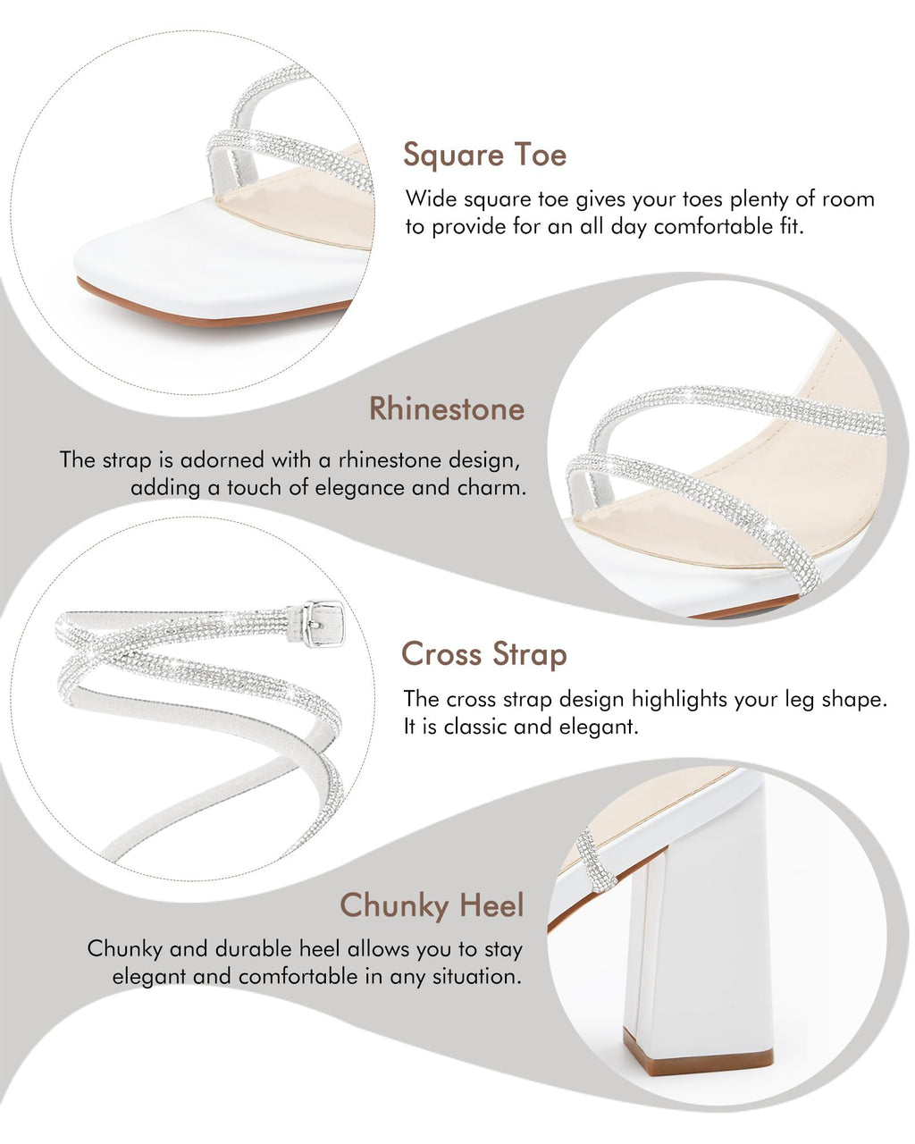 Womens Lace Up Chunky Heels Rhinestone Sandals Square Open Toe High Block Heeled