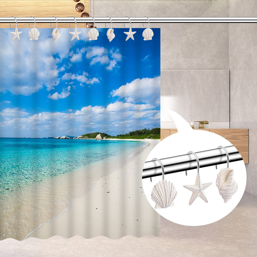 Seashell Shower Curtain Hooks, 12PCS Anti Rust Decorative Resin Hooks for Bathroom