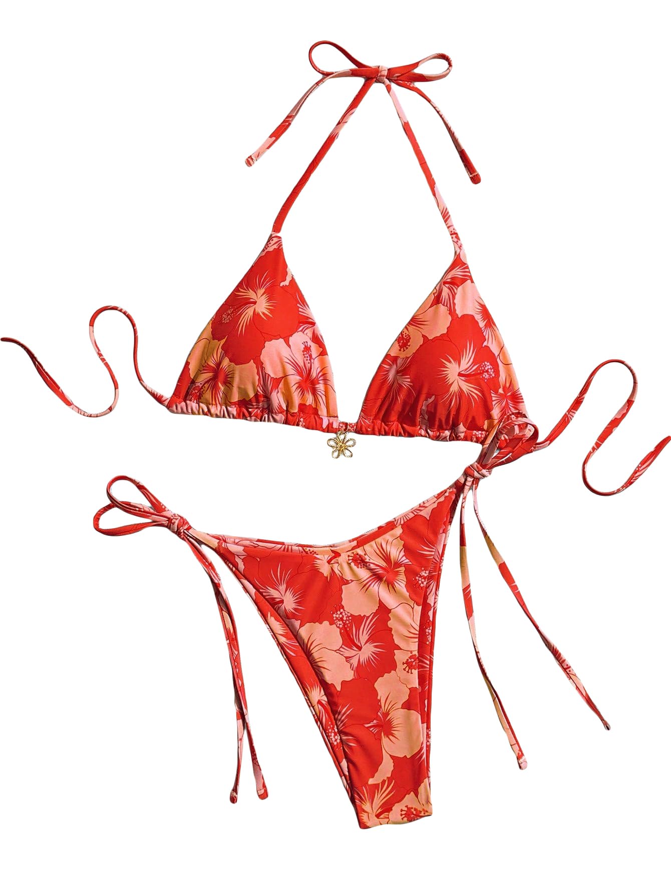 Women's Floral Print Knot Bathing Suit High Waist Summer Swimsuit Bikini Set