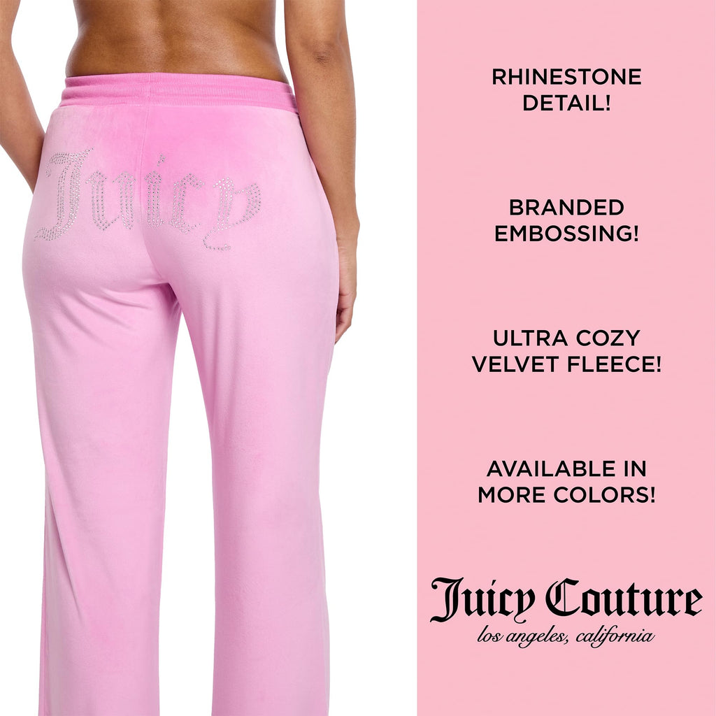 Juicy Couture Women's Velvet Fleece Lounge Pajama Pants with Rhinestone Accents