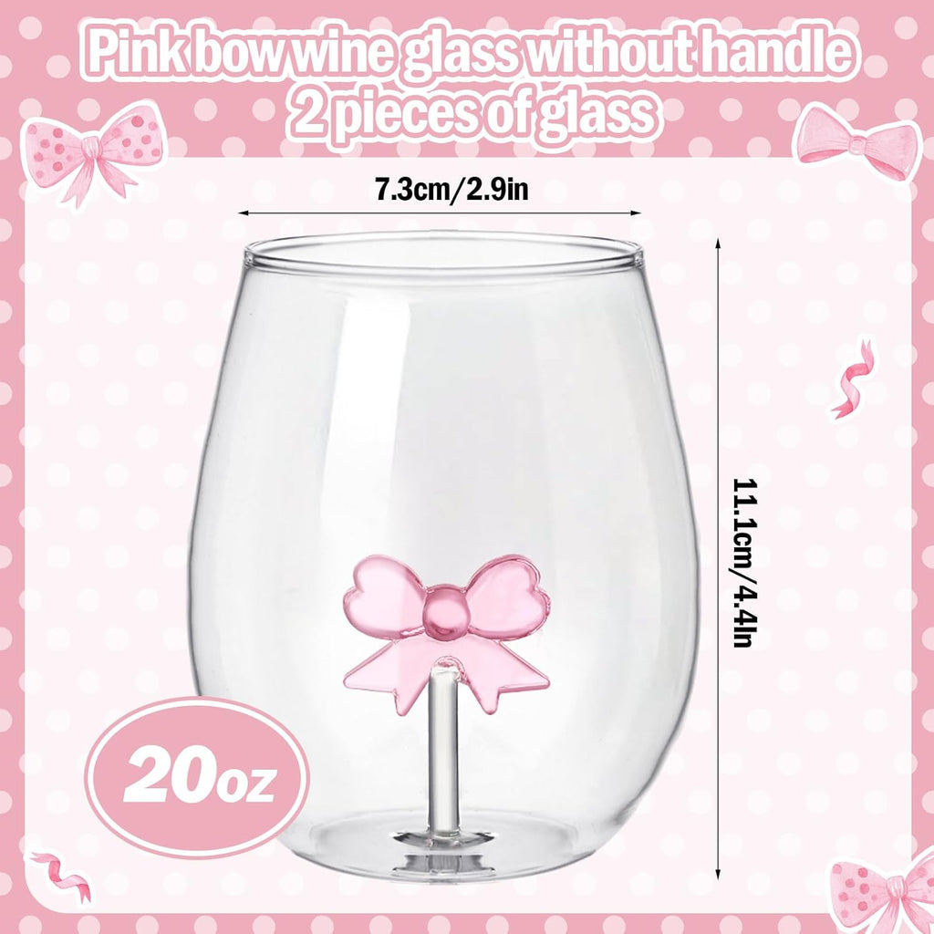 Pink Bow Stemless Wine Glass Coquette Glass Cups 20 oz Elegant Drinkware Handcrafted 2 Pcs