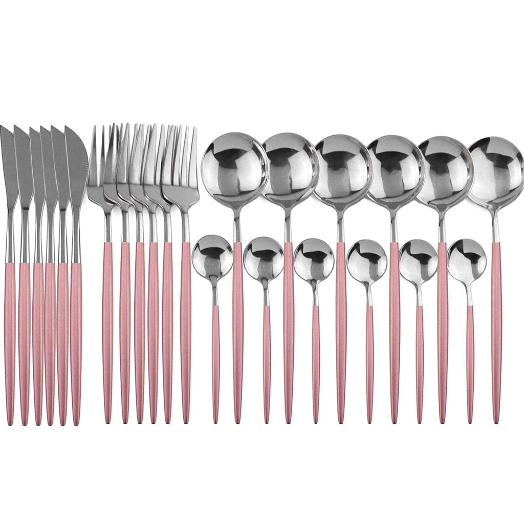 Stainless Steel Knife Fork Spoon Teaspoon Silverware Set, 24-Piece Flatware Set,