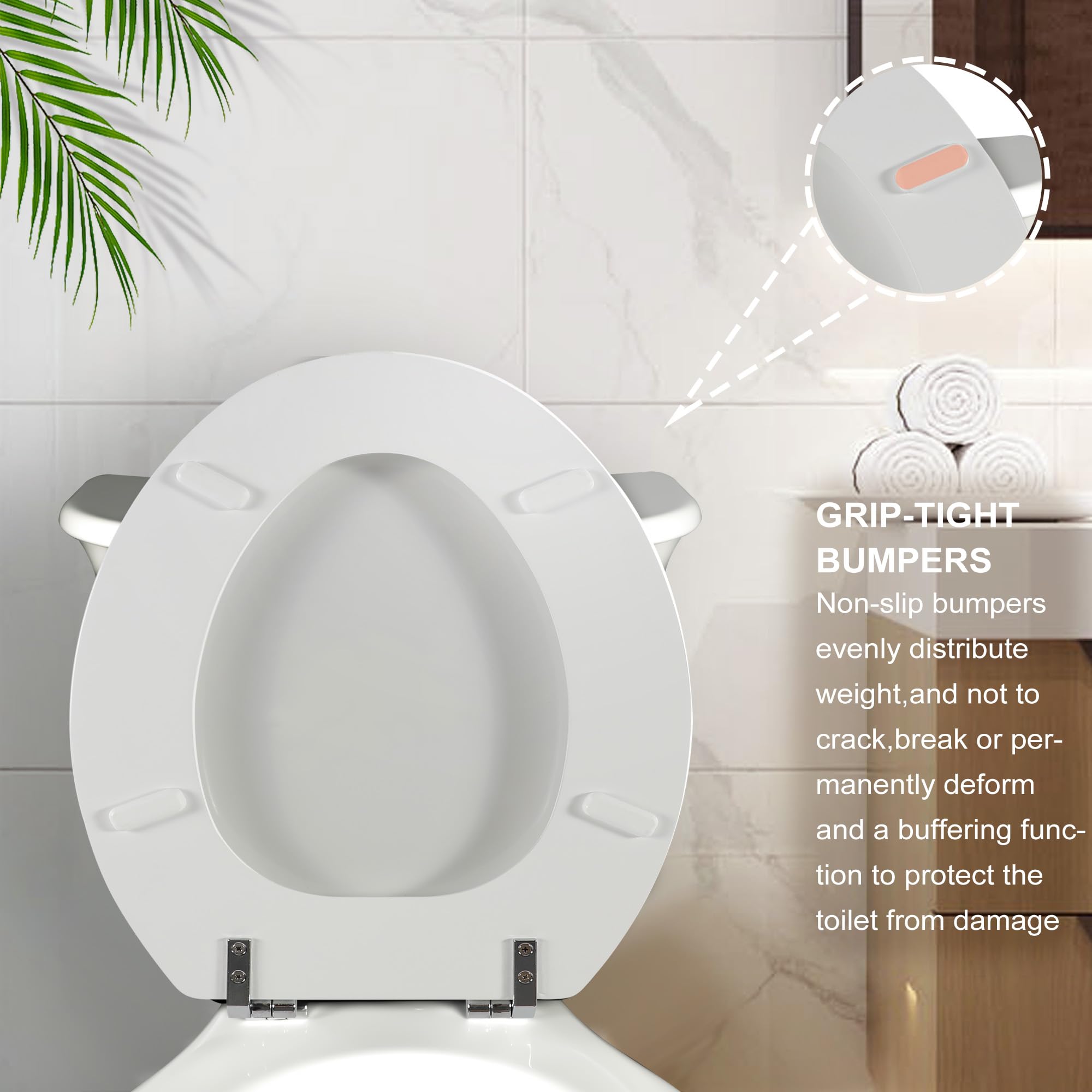 Round Toilet Seat Natural Wood Toilet Seat with Zinc Alloy Hinges, Easy to Install also Easy to Clean, Scratch Resistant