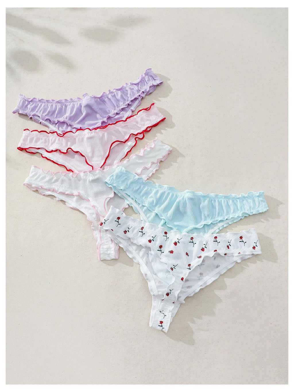 Women's 5 Pack Cute Underwear Ruffle Panties Low Rise Thong Set