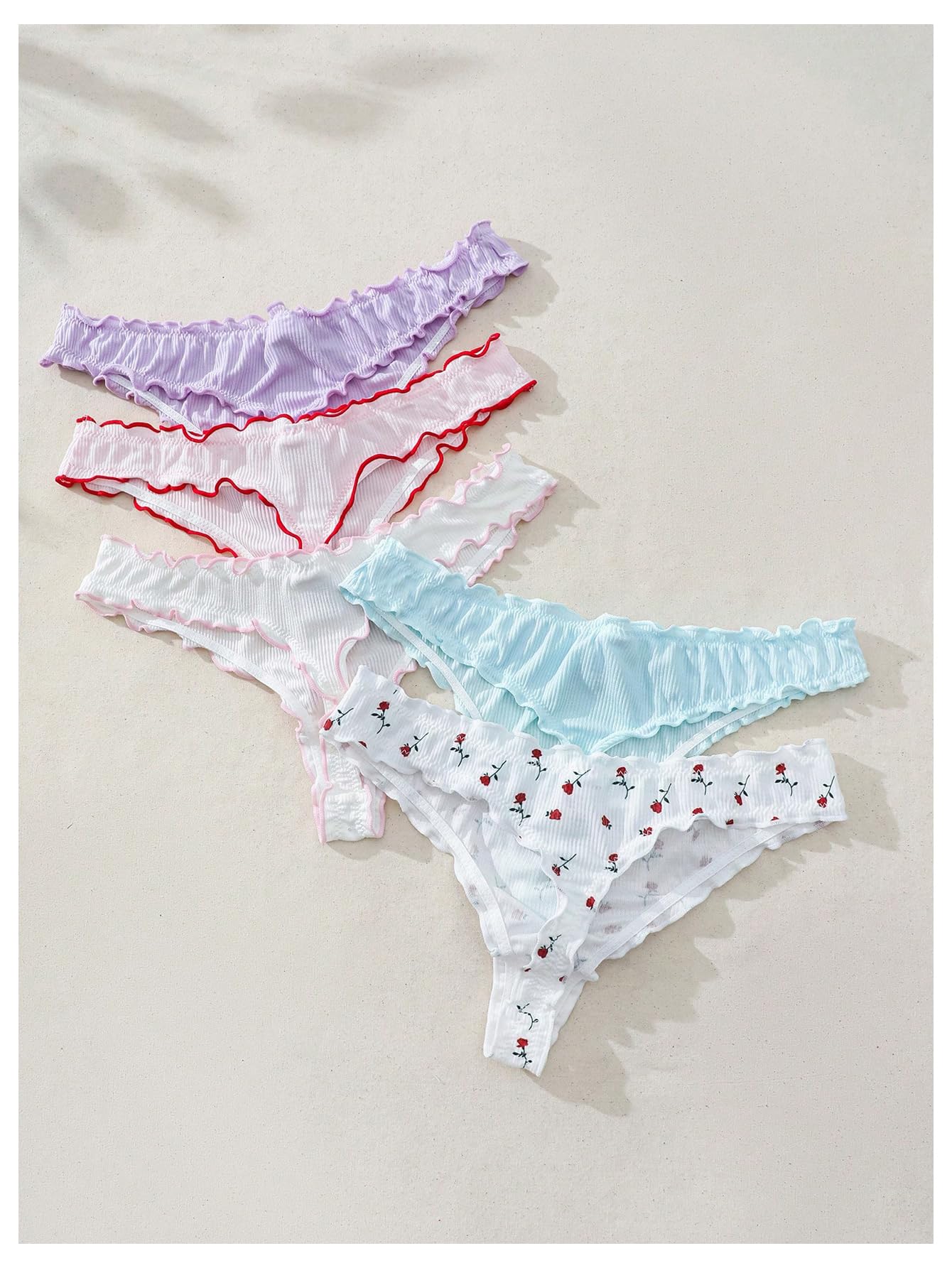 Women's 5 Pack Cute Underwear Ruffle Panties Low Rise Thong Set
