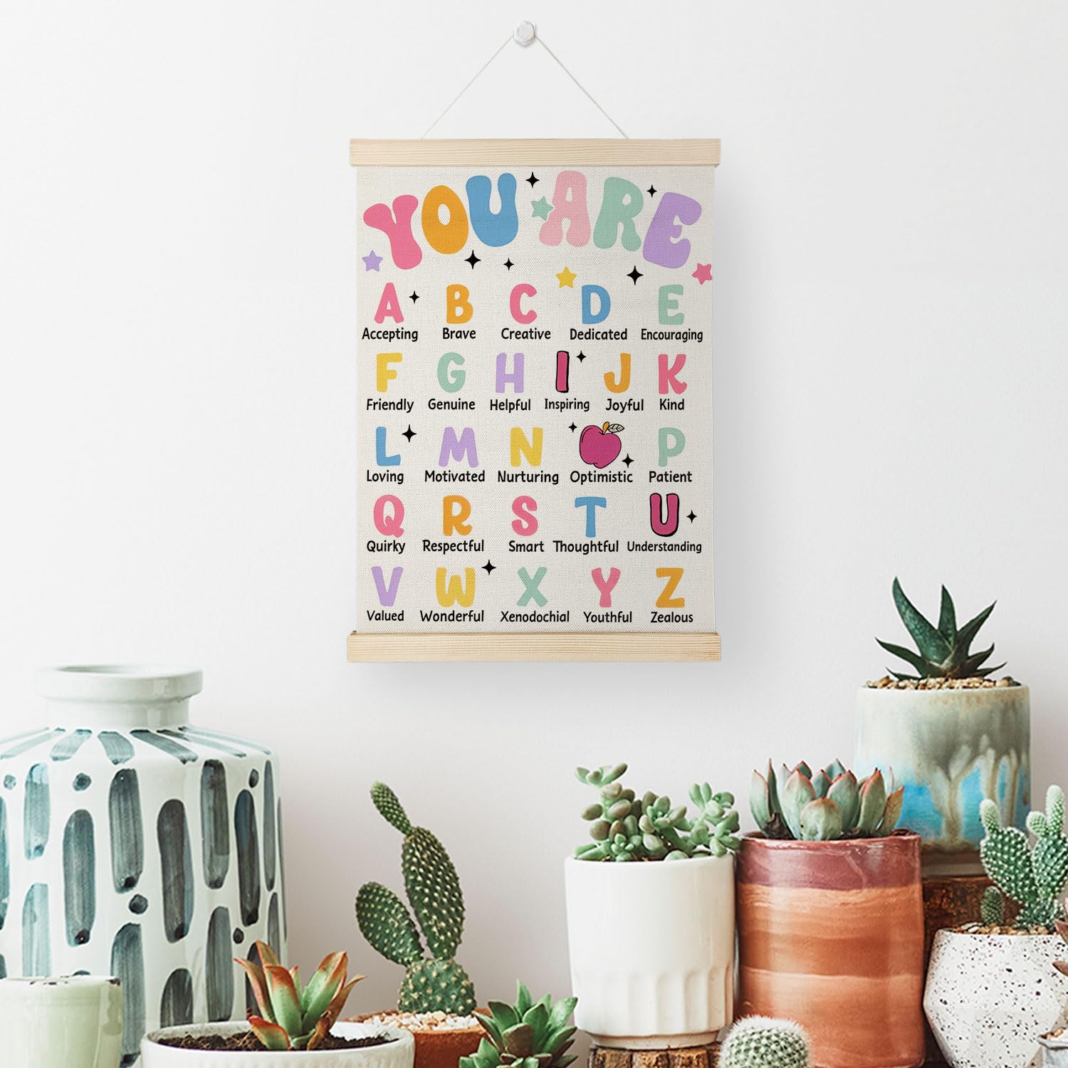 Coquette Teacher Wall Decor - Preppy Teacher Wall Art with Wooden Poster Hanger, for Office & Classroom, 12x16 Inch