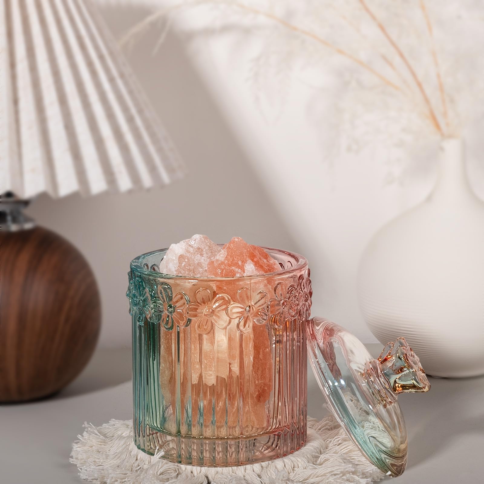 Qtip Holder Glass Apothecary Jars with Lids Set Bathroom Canisters Dispenser Organizers and Storage for Cotton Swabs, Balls, Pads, Floss Picks, Candy 2 Pack