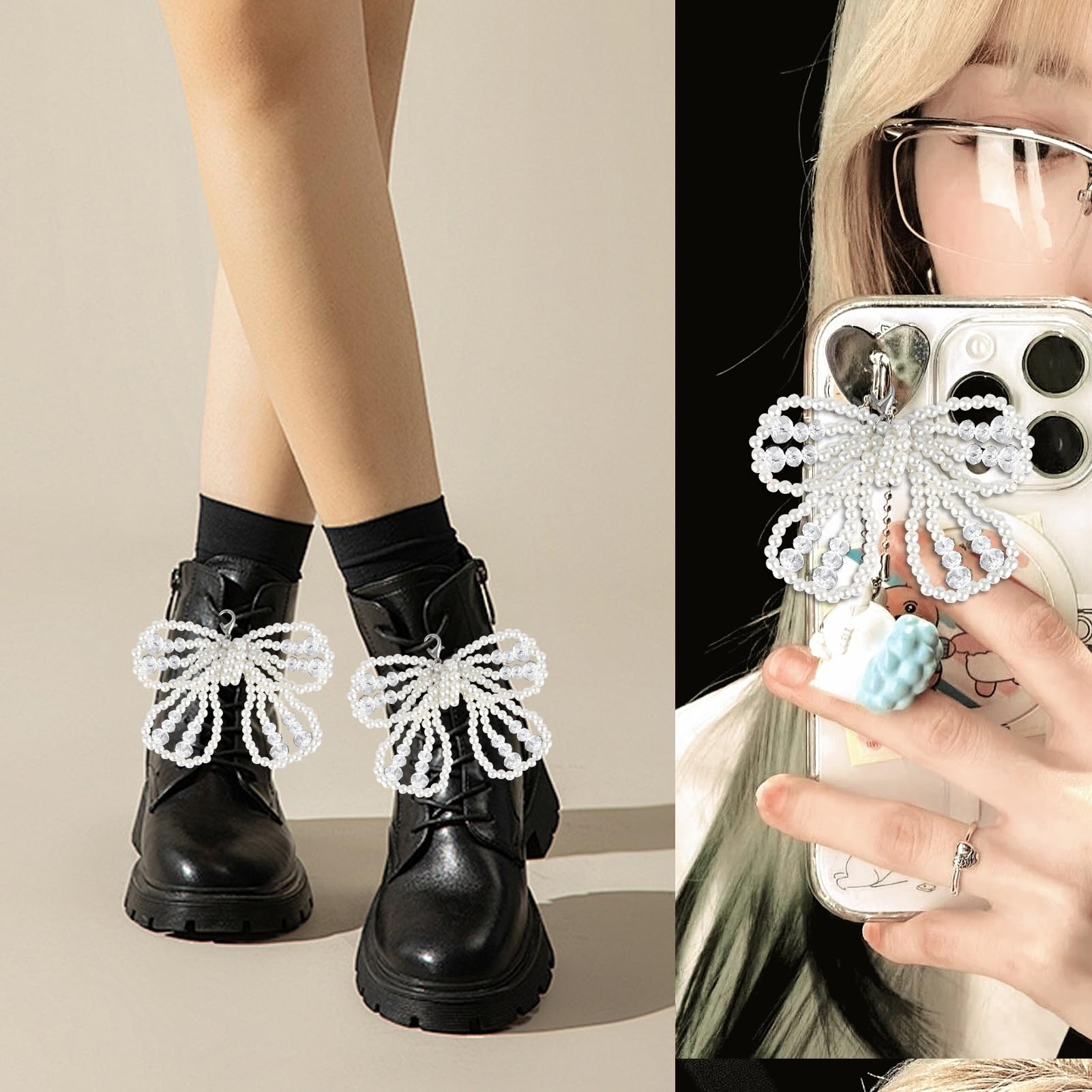 Pearl Bow Shoe Charms 2Pcs for Sneakers Decoration Shoe Lace Charms