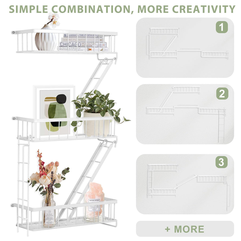 Fire Escape Shelf - Wall Decor Floating Shelves, Cute Metal Ladder Shelving for Bedroom, Home Decor Display (3-Tier)