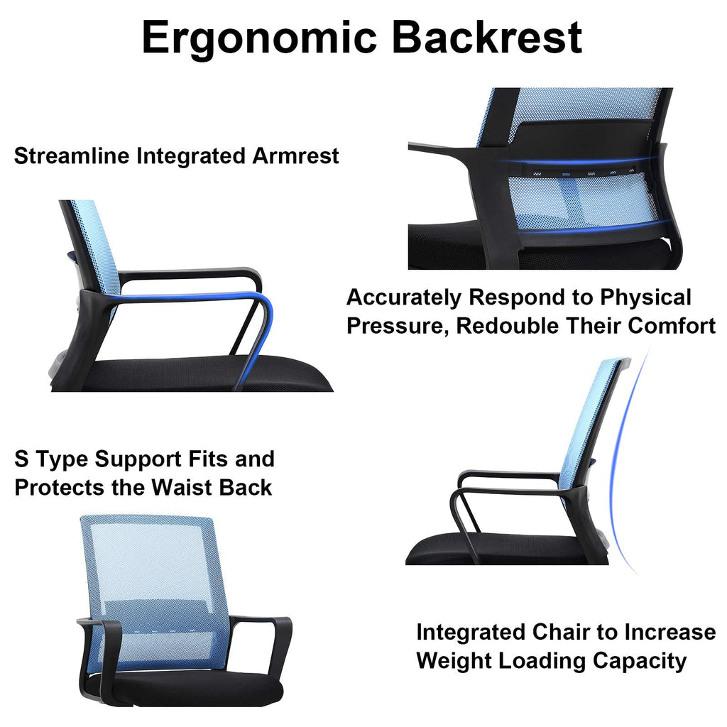 Mid Back Chair with Armrest and Back Support, Modern Executive Adjustable Rolling Swivel Task Chair Comfortable Mesh Chair