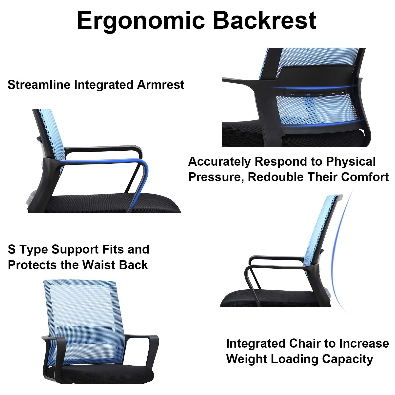 Mid Back Chair with Armrest and Back Support, Modern Executive Adjustable Rolling Swivel Task Chair Comfortable Mesh Chair