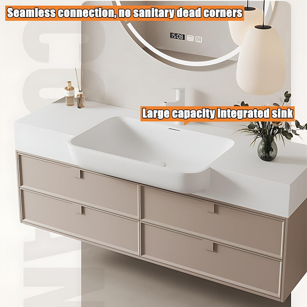 Elevated Bathroom Vanity with Sink & Smart Defogging Mirror, Floating Bathroom Vanity for Small Space, Solid Wood Material