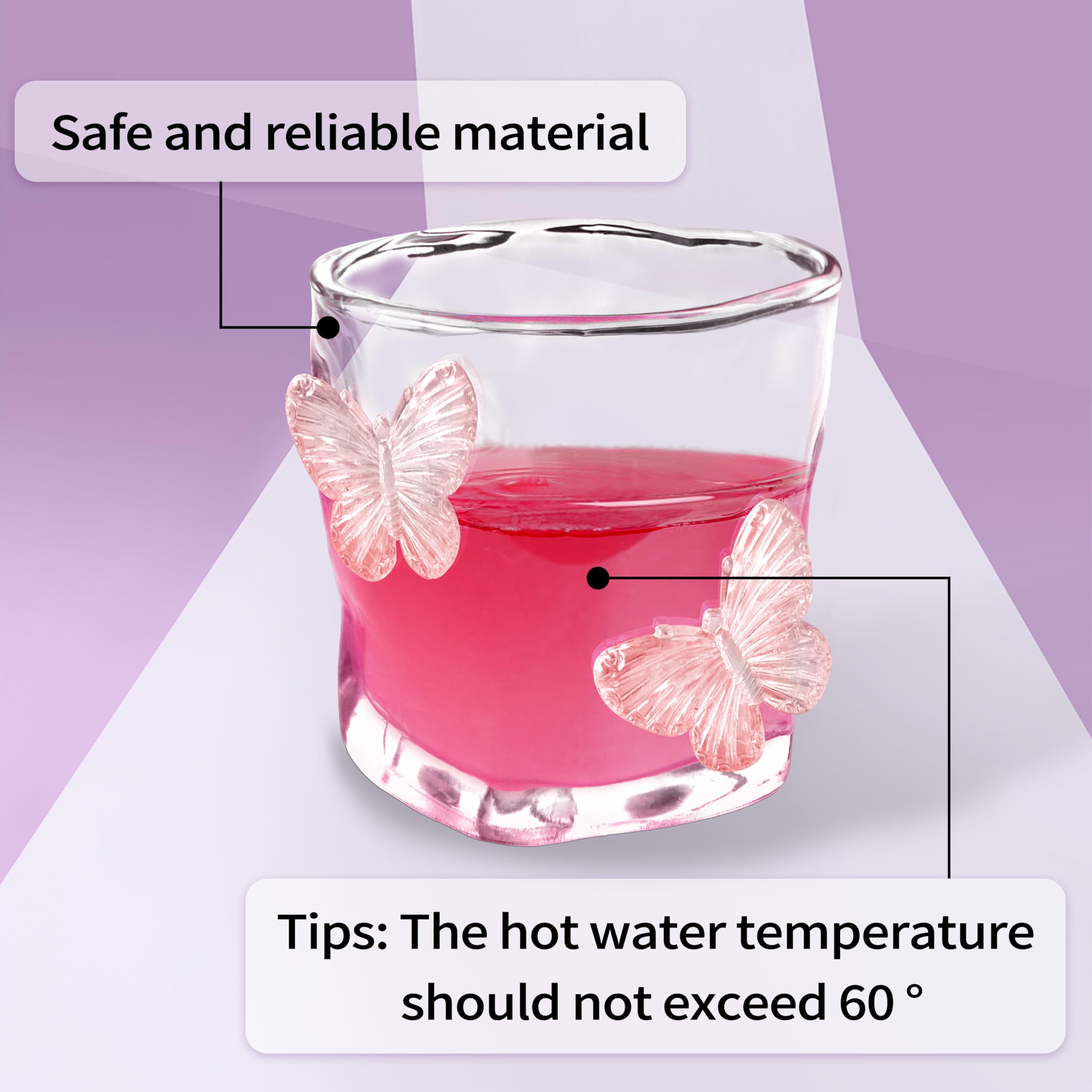 Pink Butterfly Design Glassware l Set of 2