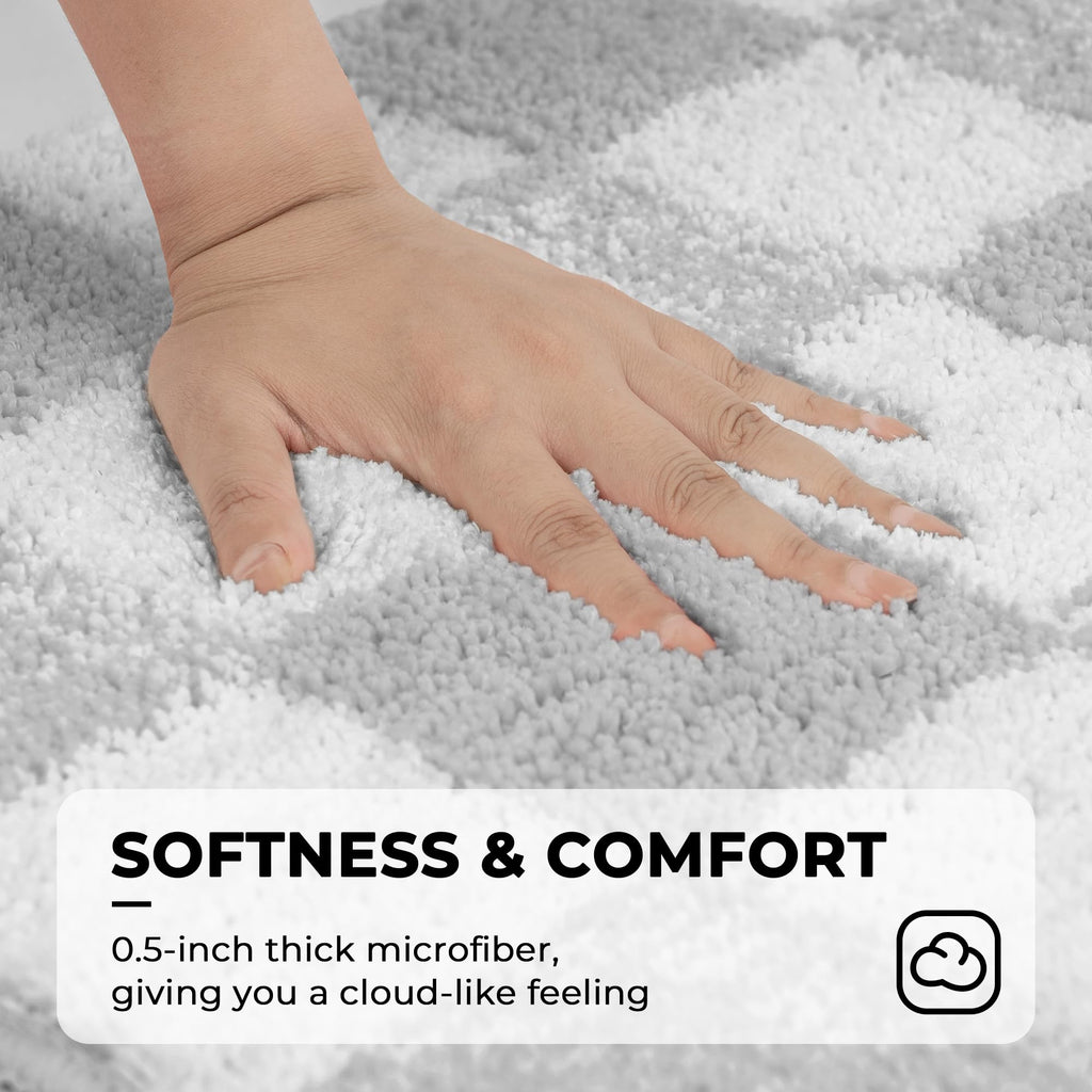 Checkered Bathroom Rugs, Fluffy Rug, Absorbent Microfiber Ultra Soft Bath Mat Washable, Non-Slip Bath Mats for Bathroom, Cute Floor Mat
