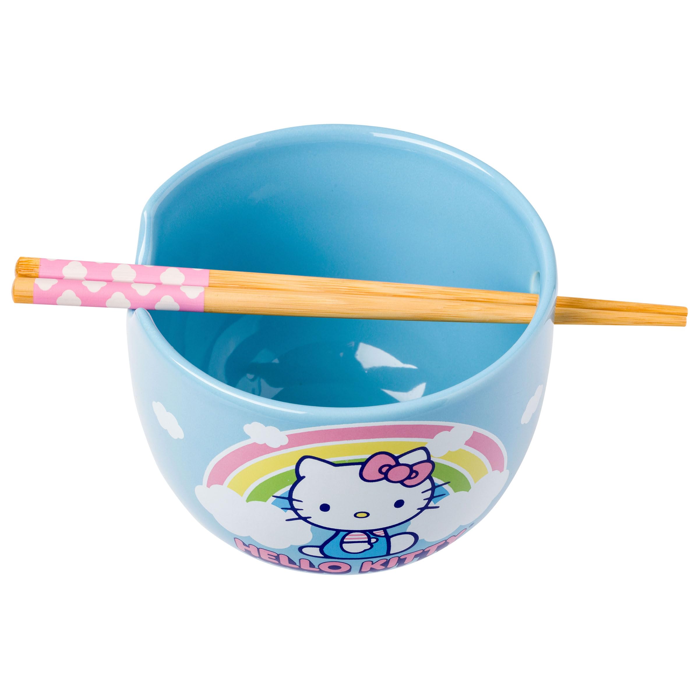 Ceramic Sanrio Hello Kitty Ramen Noodle Rice Bowl with Chopsticks, Microwave Safe