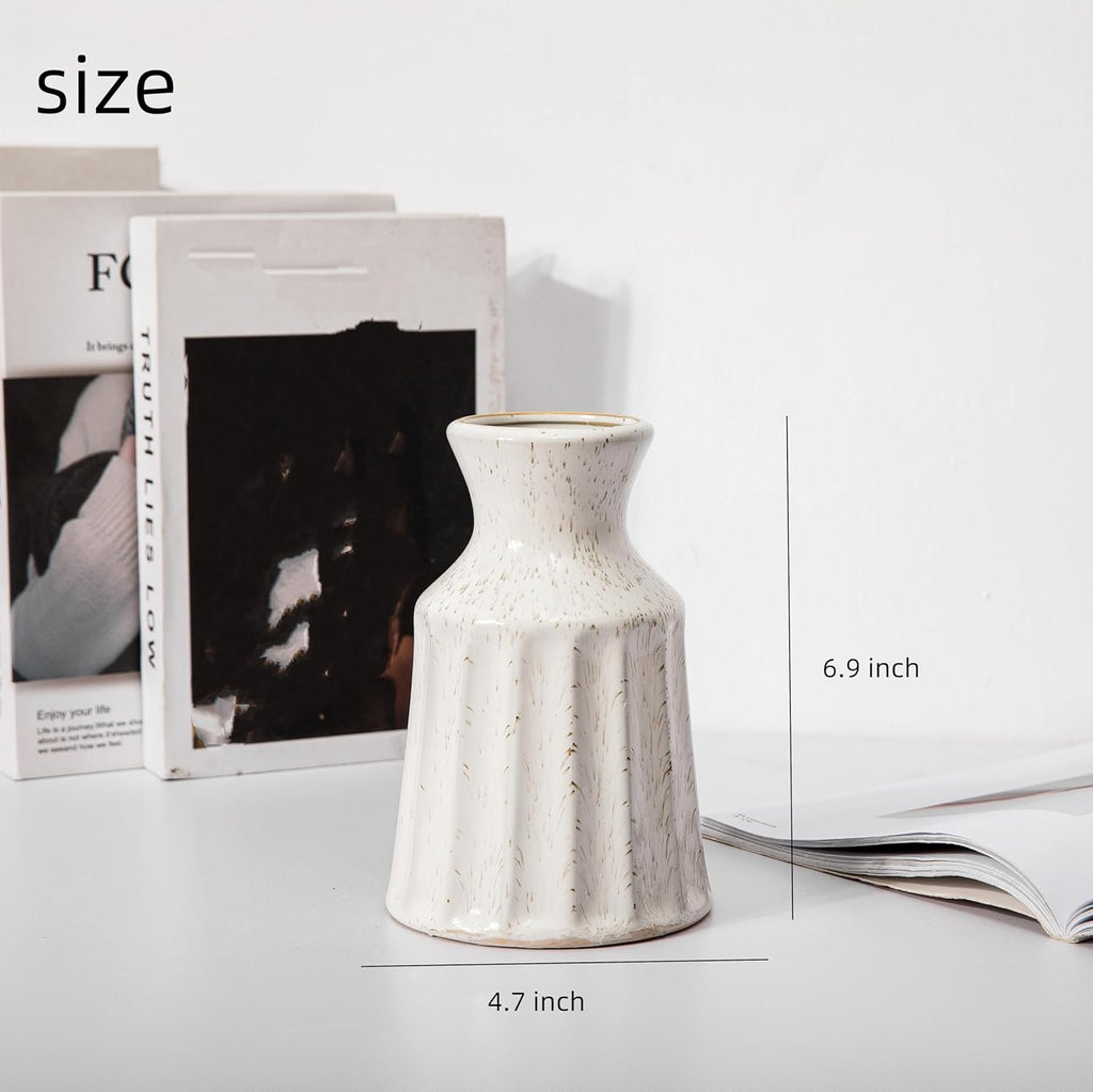 Ceramic Boho Vase, Farmhouse Home Decor Embossed Vases for Centerpieces