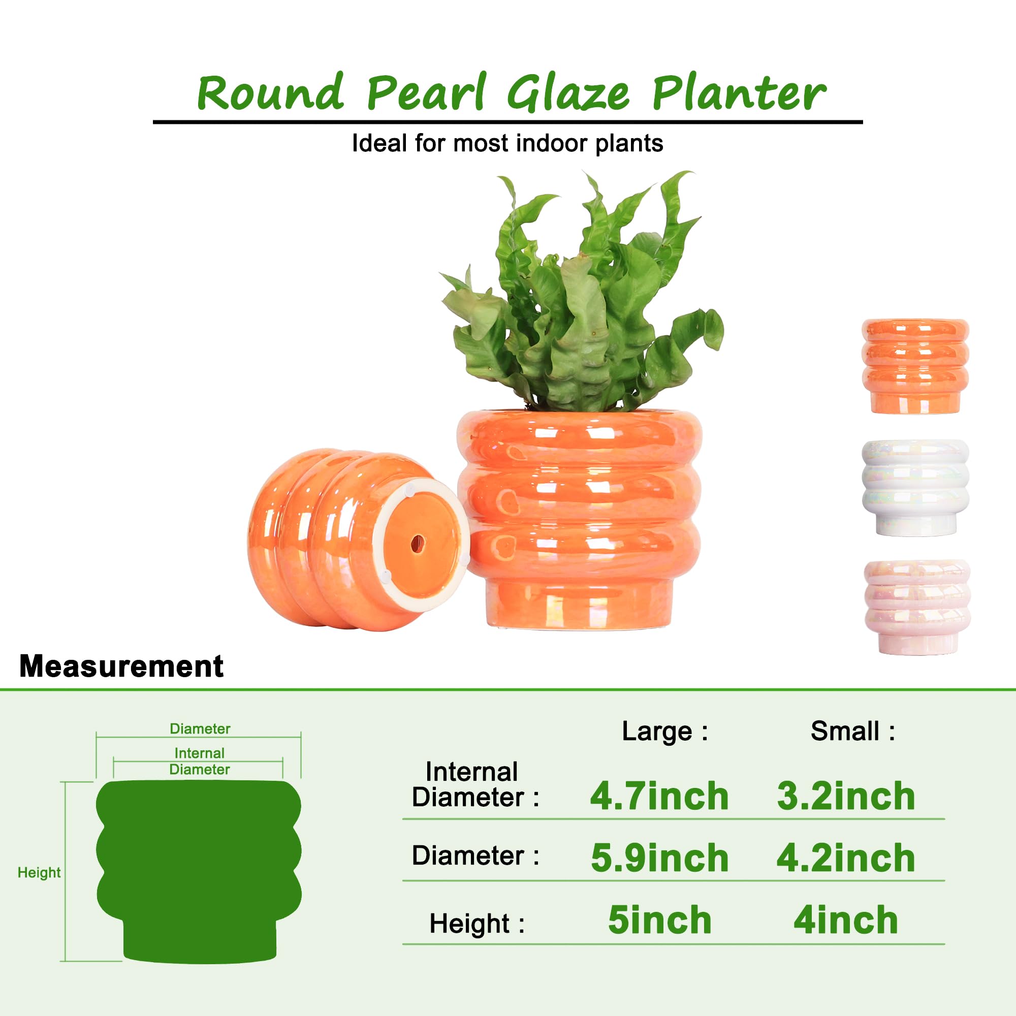 Ceramic Plant Pots for Indoor Plants, Rainbow Pearl Glaze Planter with Planters for Plants with Drainage Hole