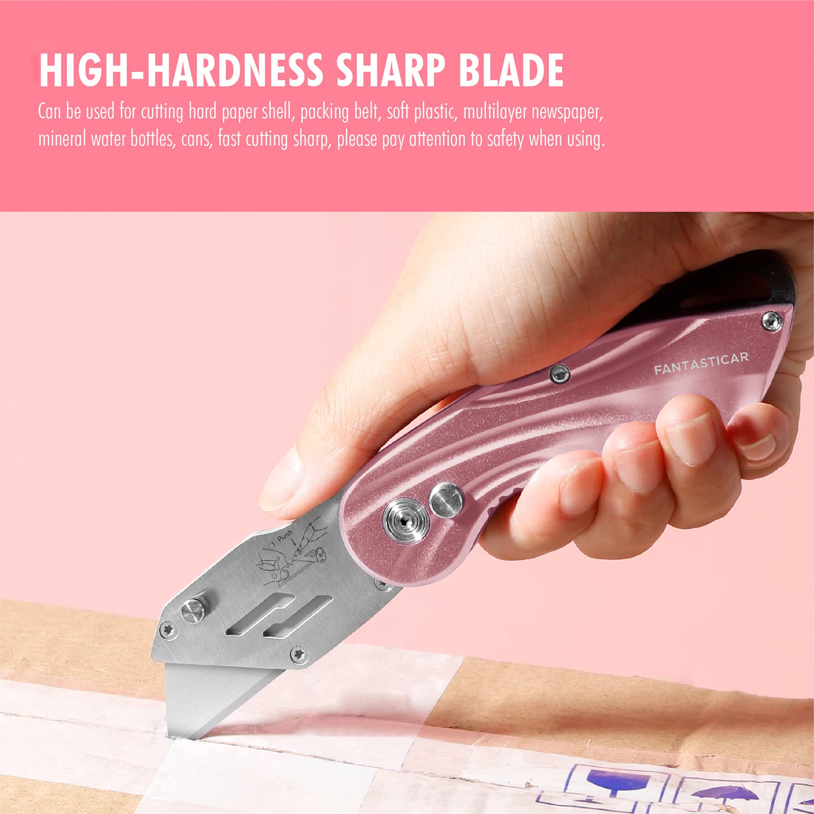Folding Utility Knife, Cute Metal Box Cutter with Extra 5 Sharp Blades, Quick Blade Change, and Preminium Gift Packaging, for Cardboard Opener, Paper Cutter