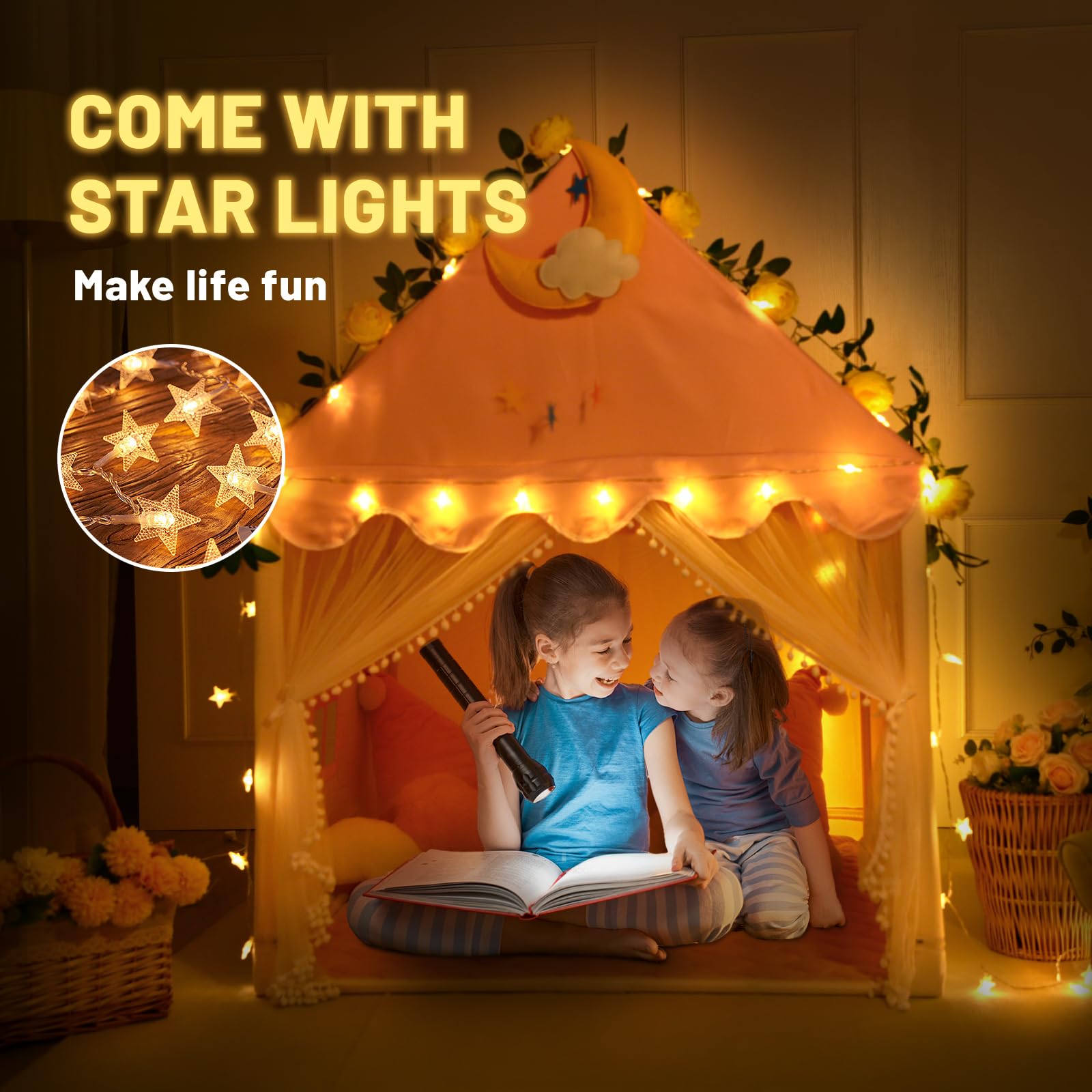 Kid Tent with Mat, Star Lights - Kids Play Tents for Toddlers Kids Tents Indoor Playhouse - Princess Tent for Girls Toy House