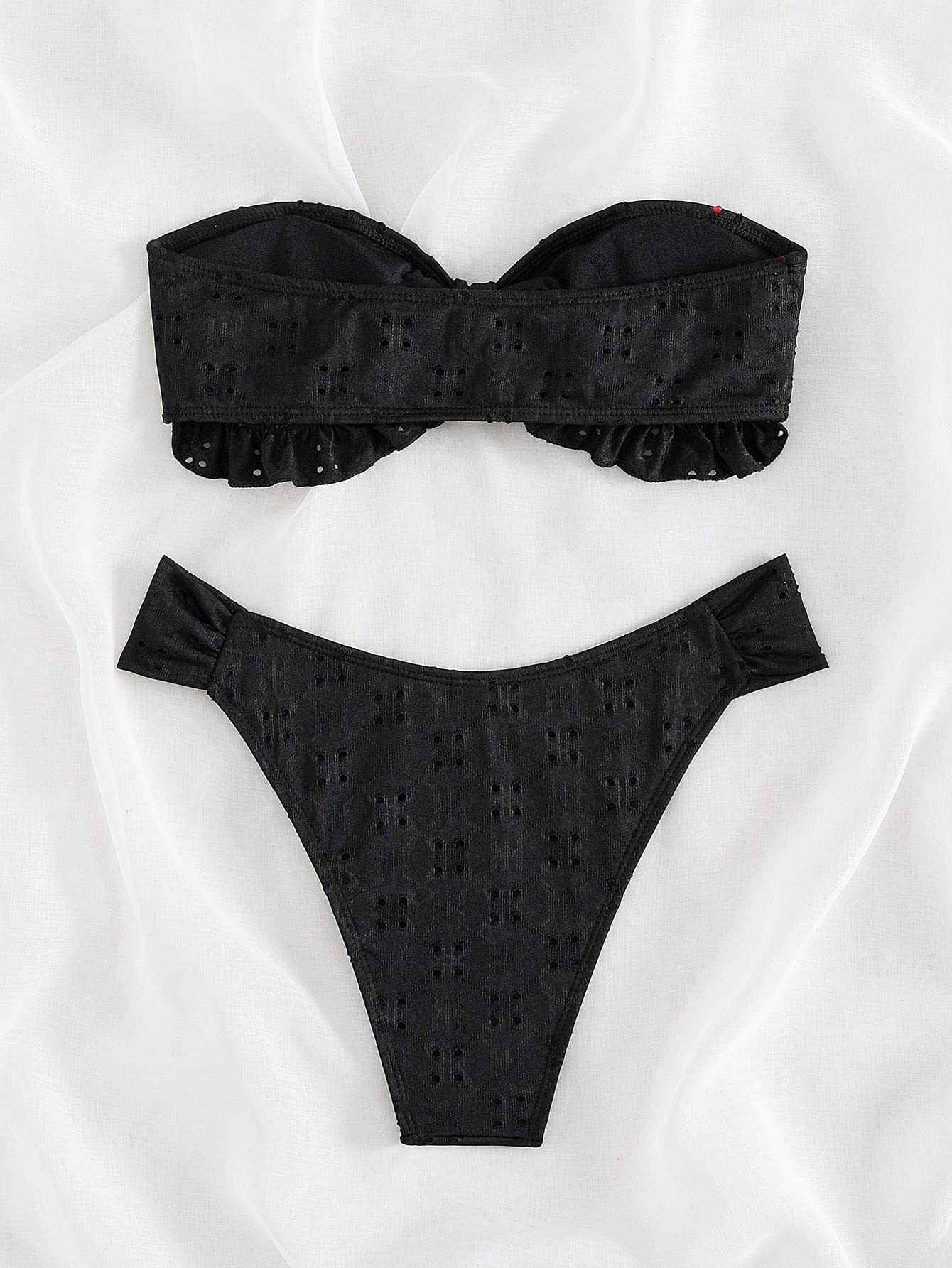 Women's 2 Piece Bathing Suit Ruffle Hem Bandeau Tie Front Bikini Set