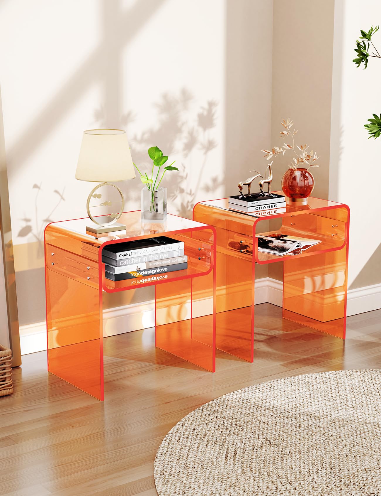 Clear Acrylic End Table 2-Tier Bedside nightstand