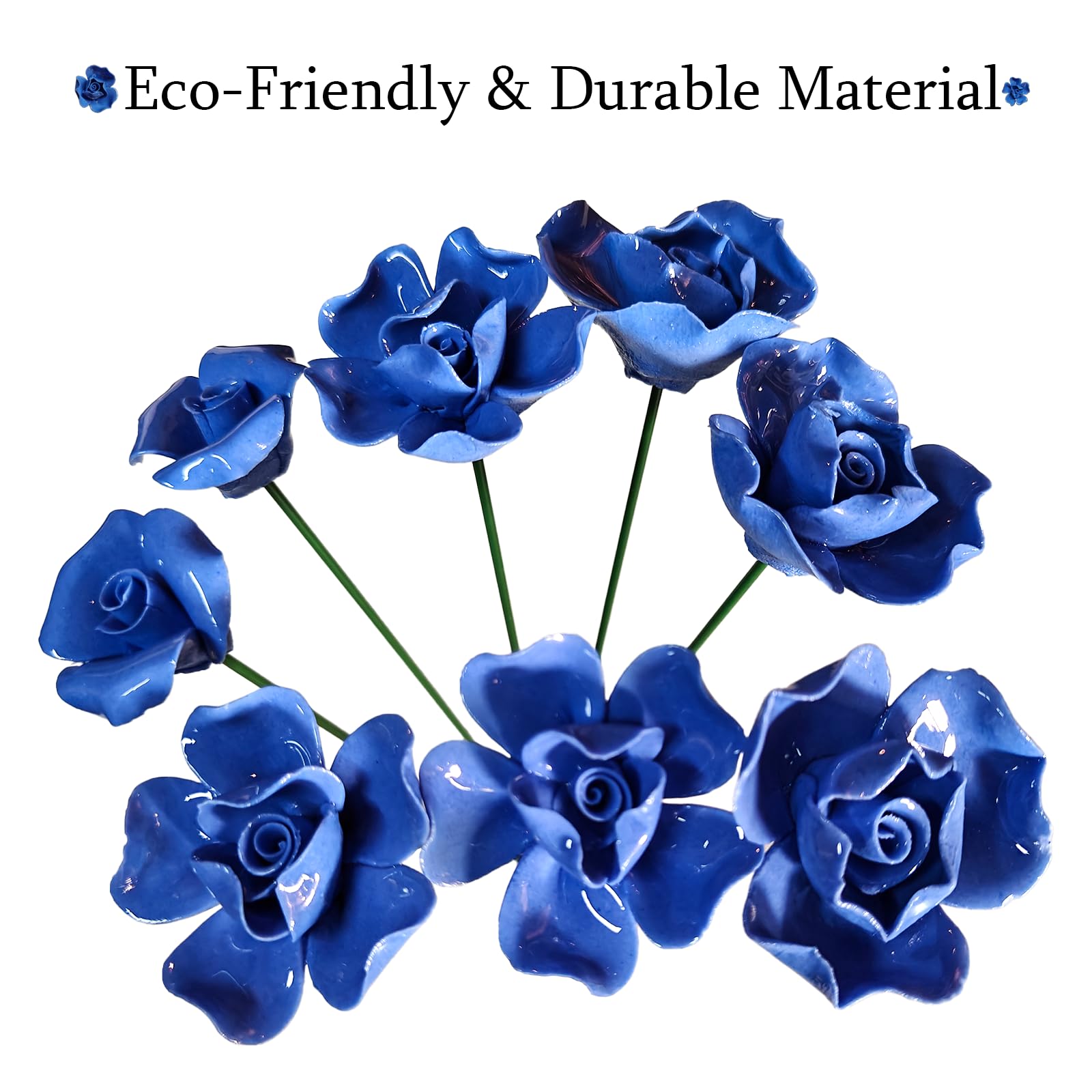 Handmade Ceramic Roses with Vase Set - 8 Artificial Porcelain Flowers and Modern Vase, Non-Fade Wedding Table Centerpiece, Eco-Friendly Home Décor for Living Room, Gift Box Included