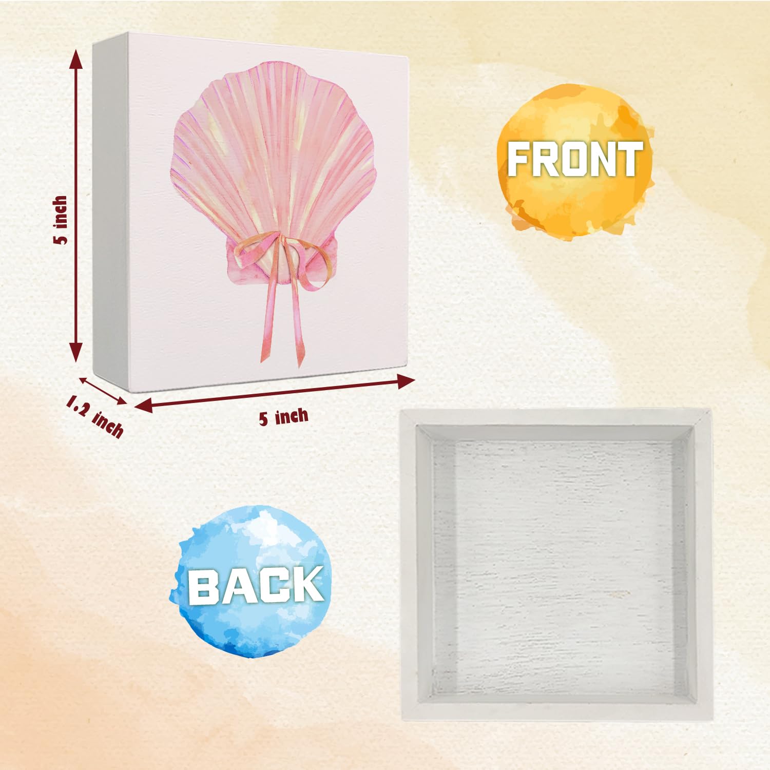 Coquette Pink Bow Champagne Wooden Box Sign, 5x5 Inch