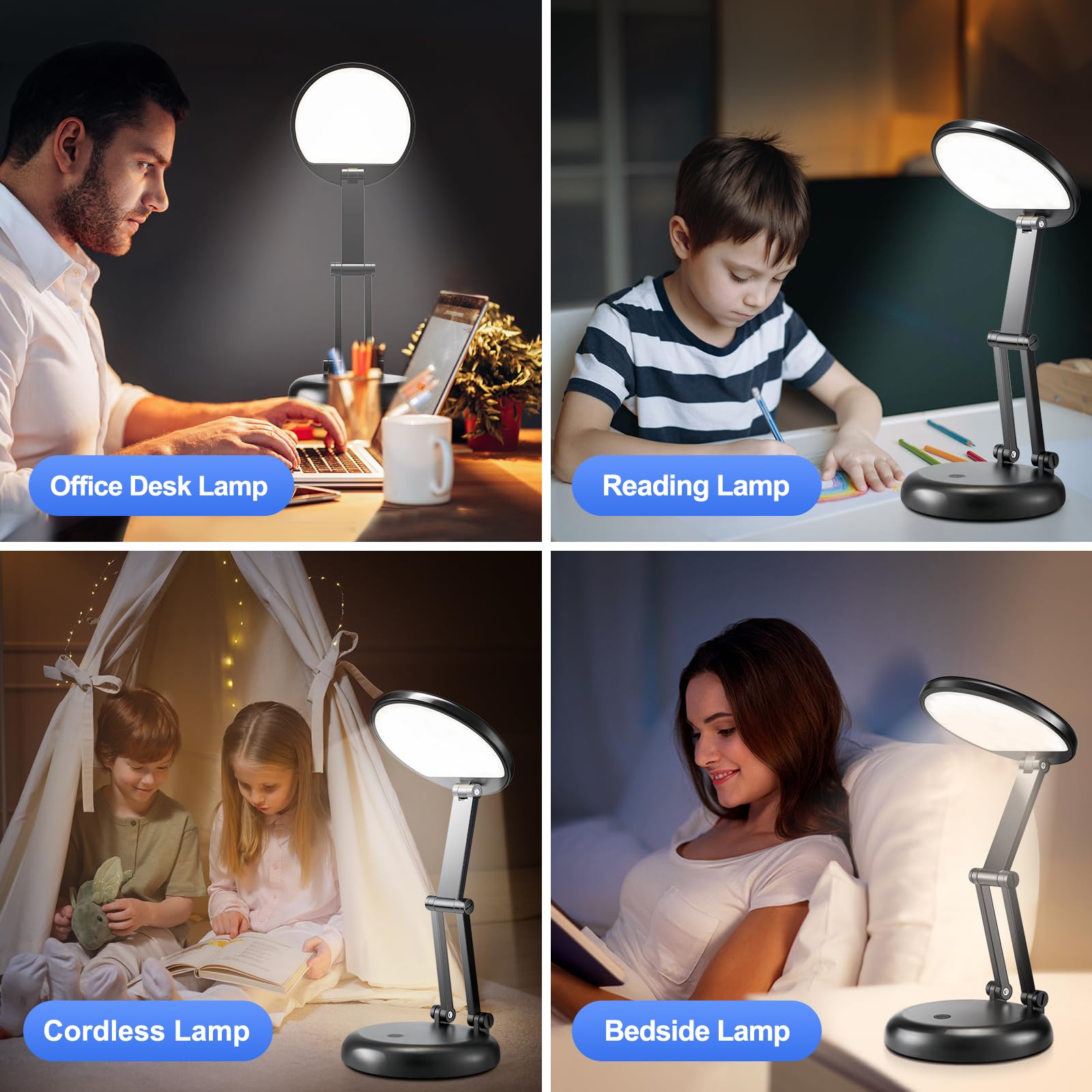 Folding and Portable Desk Lamp, Rechargeable with 9 Brightness Levels