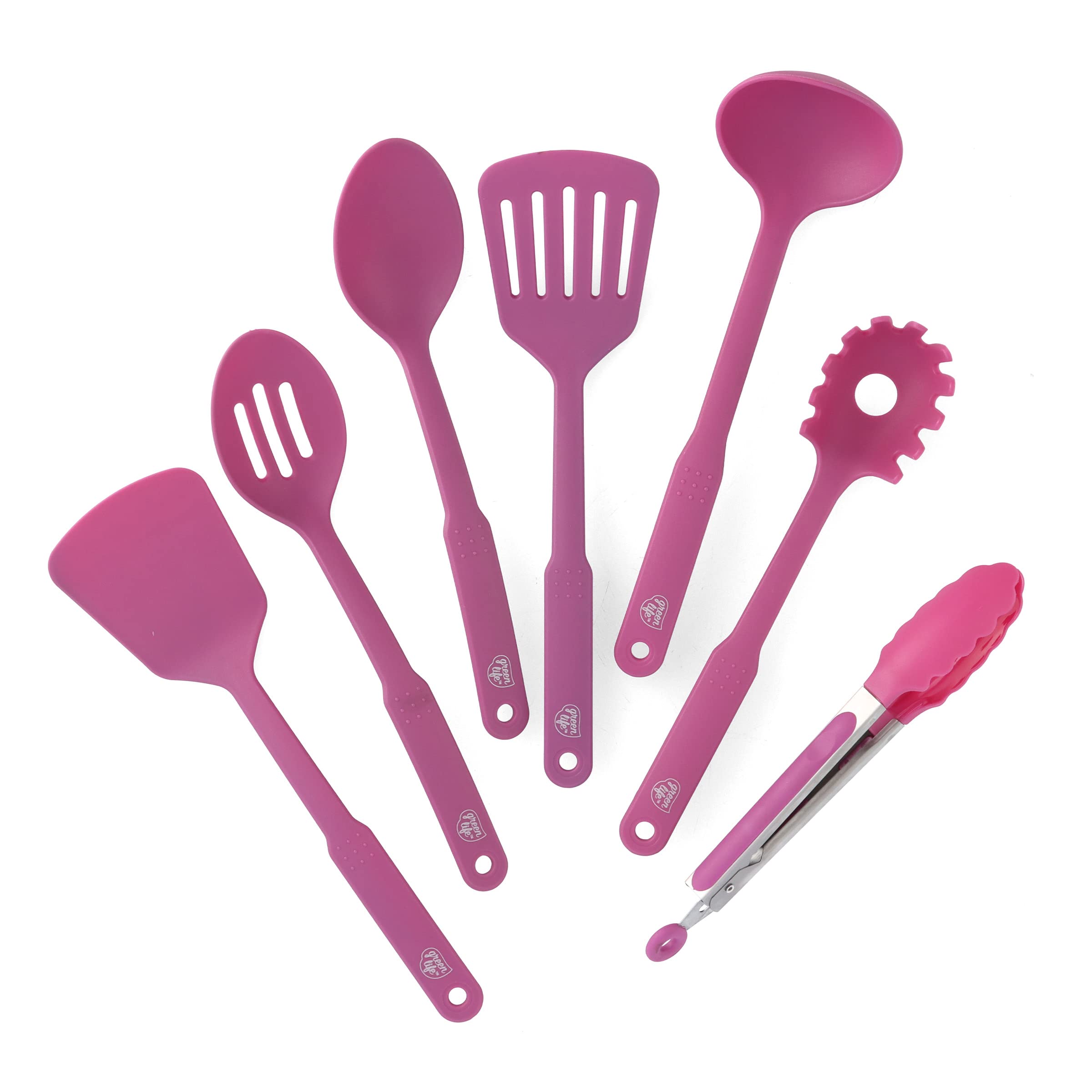 Cooking Tools and Utensils, 7 Piece Nylon Set including Spatulas Turner Spoons and Tongs, Dishwasher Safe