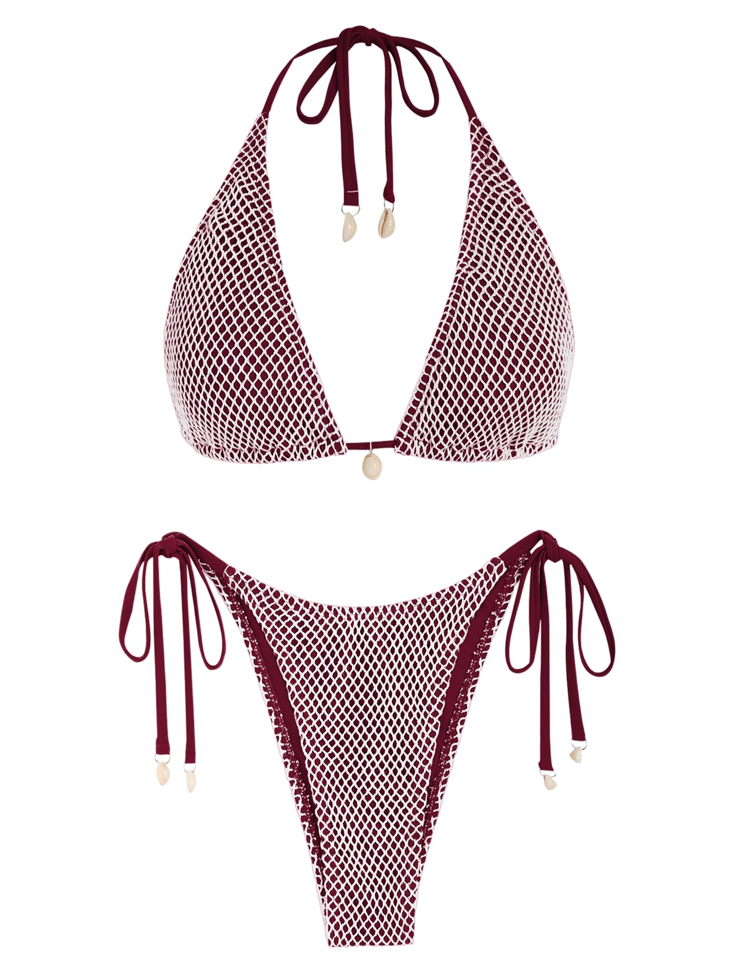 Women's Multiway Triangle Bikini â€?Fishnet Tie-Side Bandeau & Halter Swimsuit Set