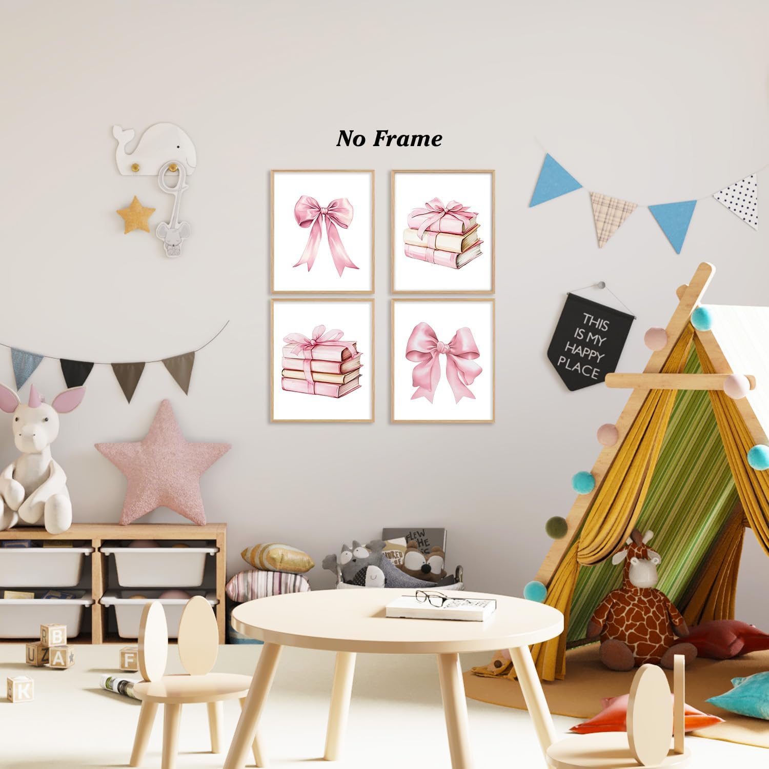 Coquette Bow Unframed Wall Art Prints - Book Lover Reading Posters for Room Decor - Preppy Home Bedroom Classroom Library Wall Decor 8x10 Set of 4