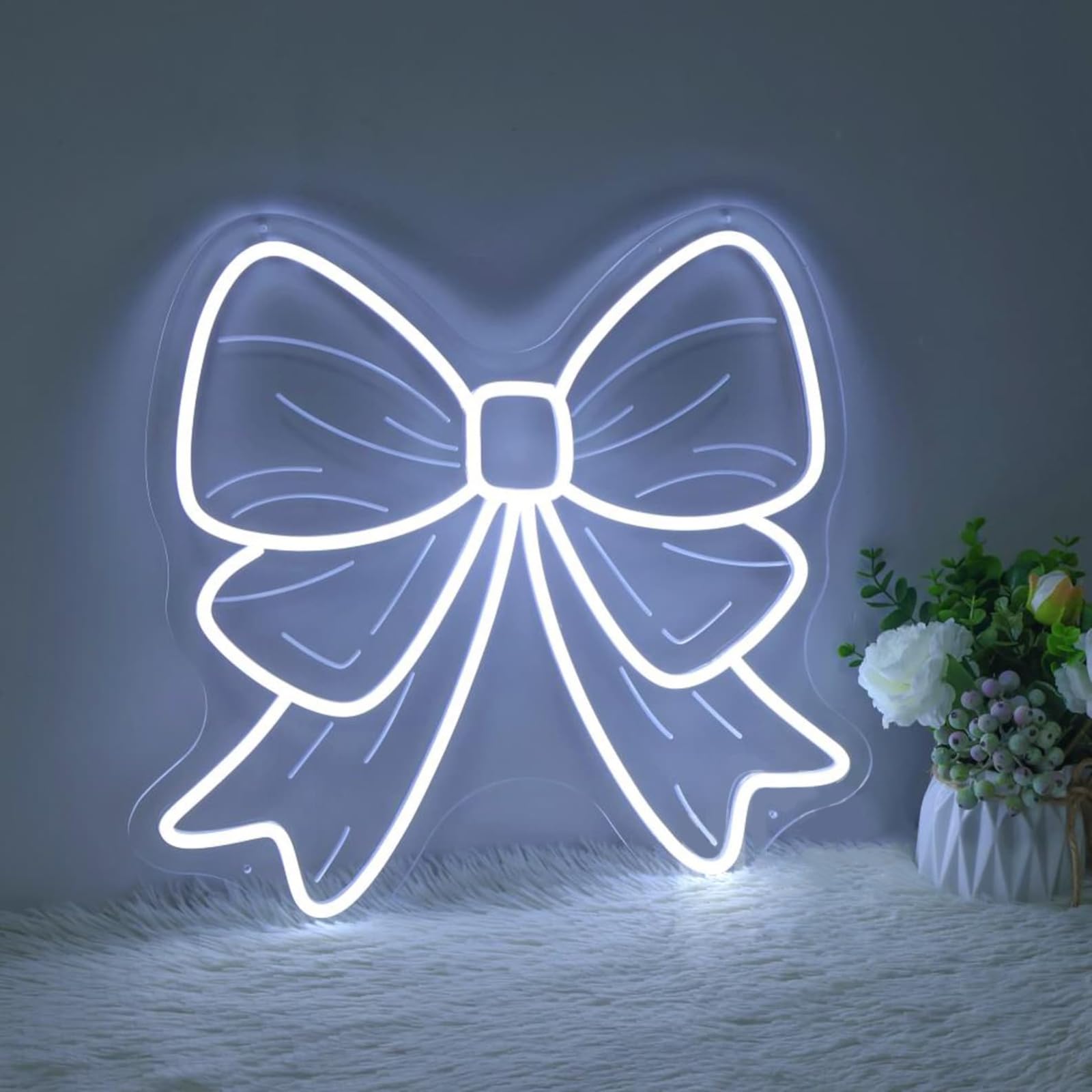 Neon Bow Mirror Sign Wall Decor