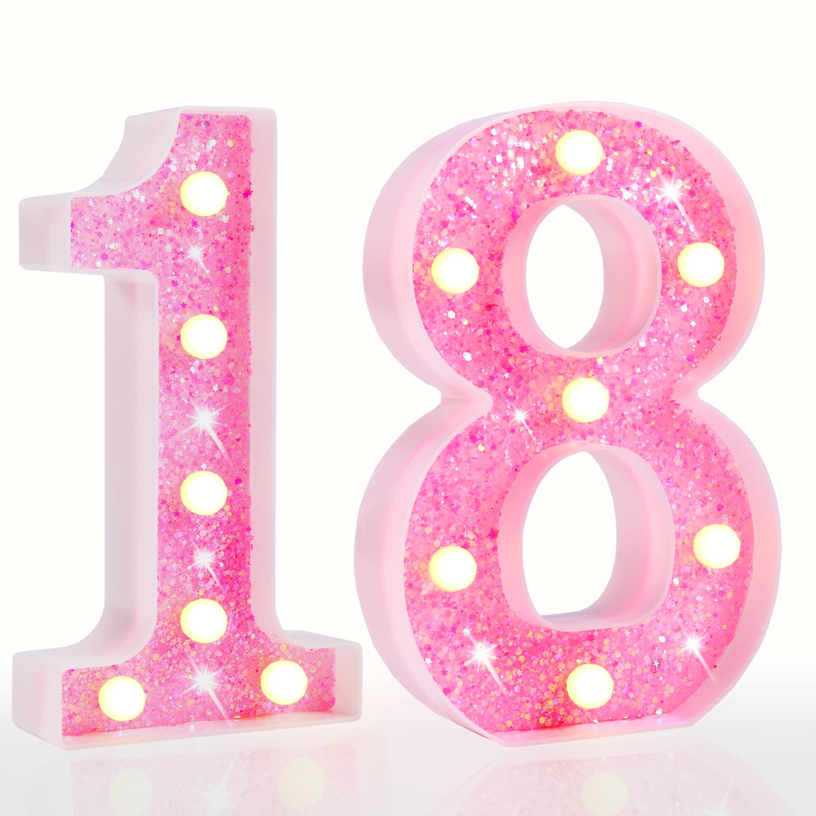 Pink LED Letters Glitter Alphabet LetterS & Numbers Sign Battery Powered