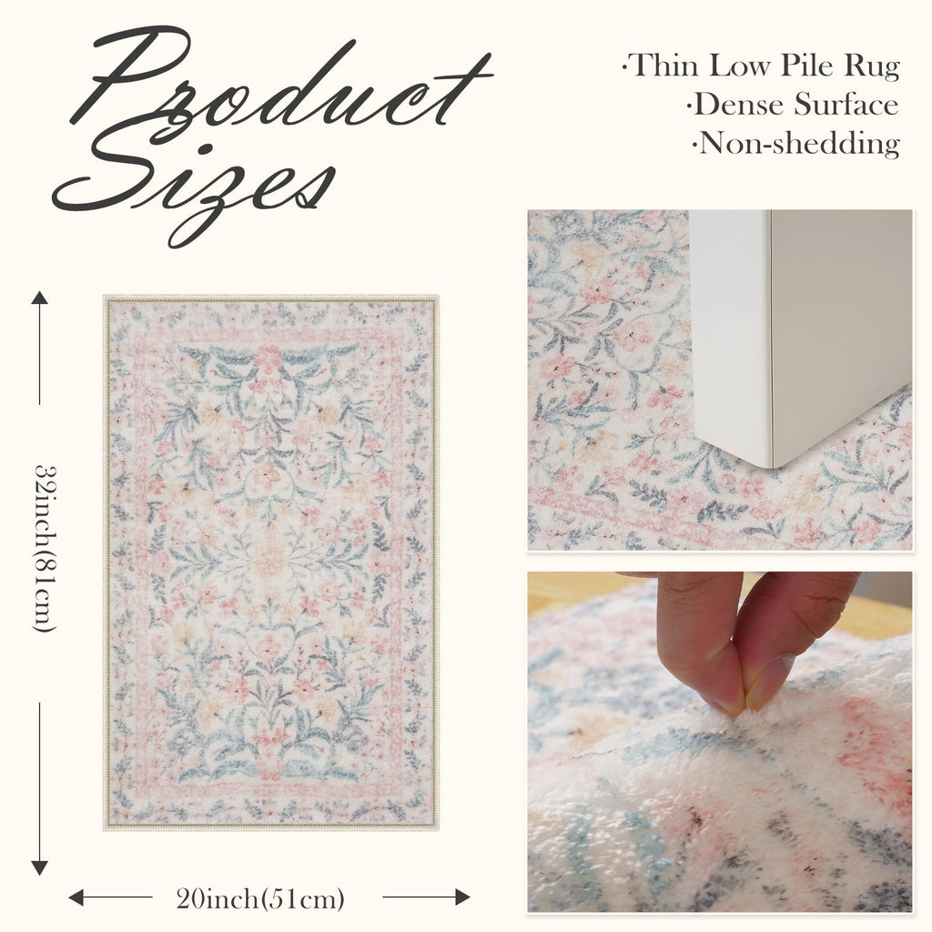 New Boho Floral Bath Rugs, Non Slip Washable Bathroom Rugs Fit Under Door, Ultra Soft and Absorbent Bath Mat