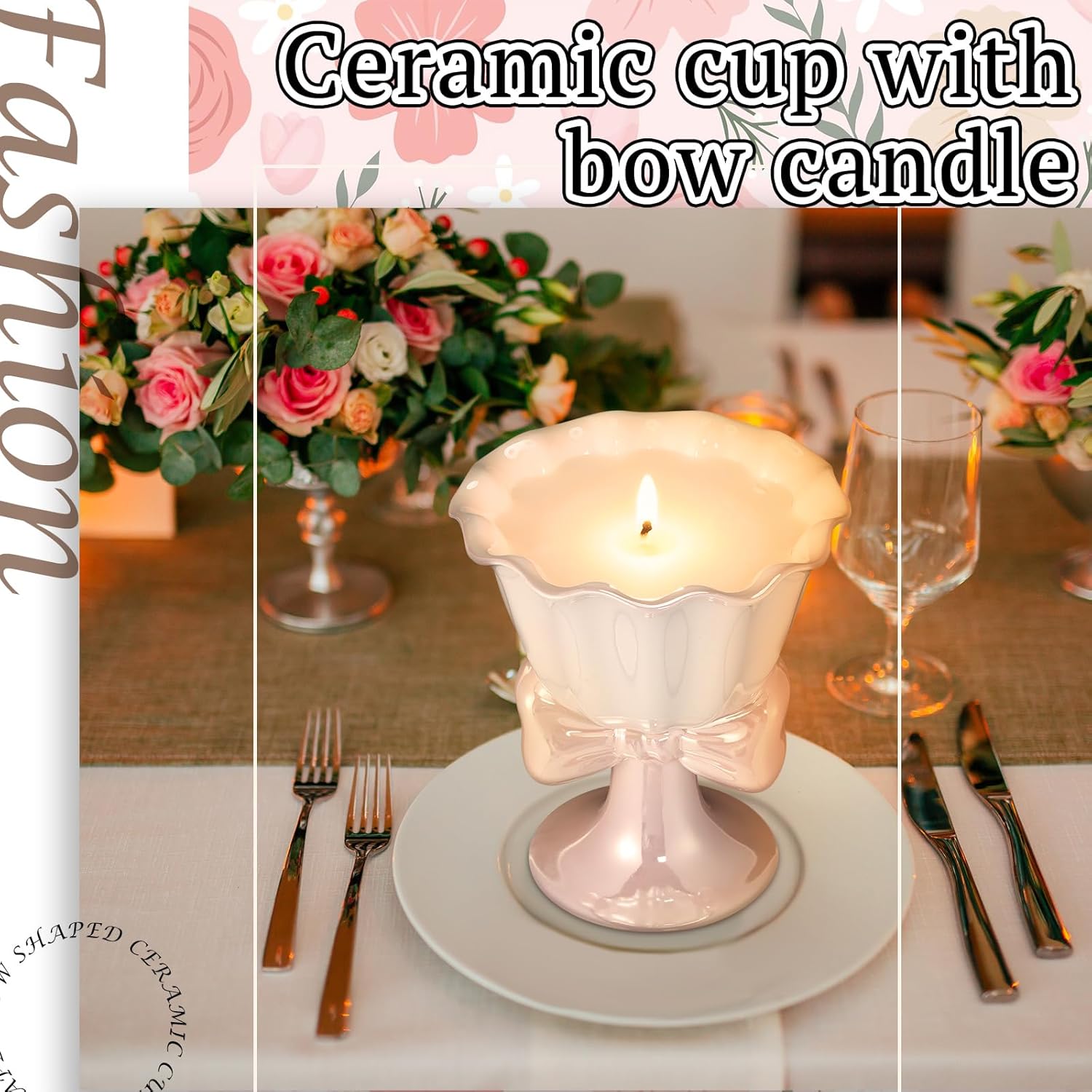 Cute Pink Aesthetic Coquette Decor Bow Candle - Soy Wax Scented