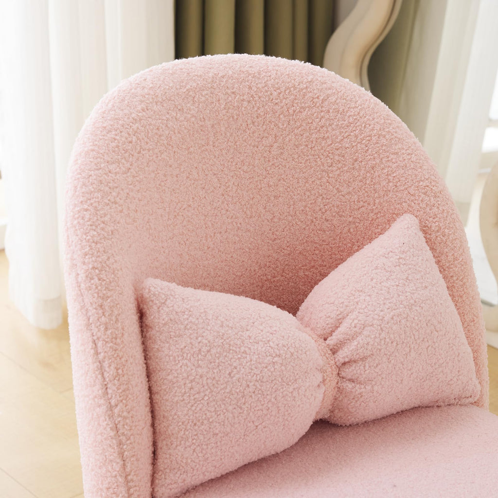 Cute, non-wheeled desk chair with backrest, fluffy cushion, cozy makeup chair with adjustable golden legs