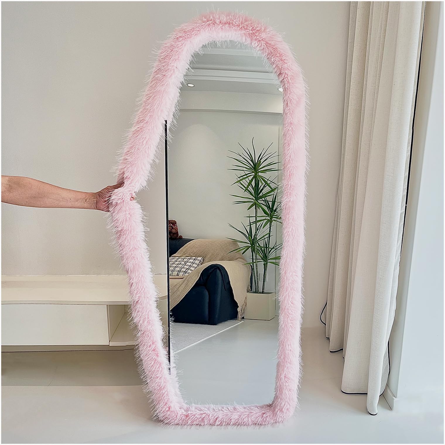 Fluffy Mirror Frame Cover for Arched & Full-Length Mirrors (â€?Stretchy, Non-Slip Fit â€?Soft & Durable Décor (Mirror Not Included)