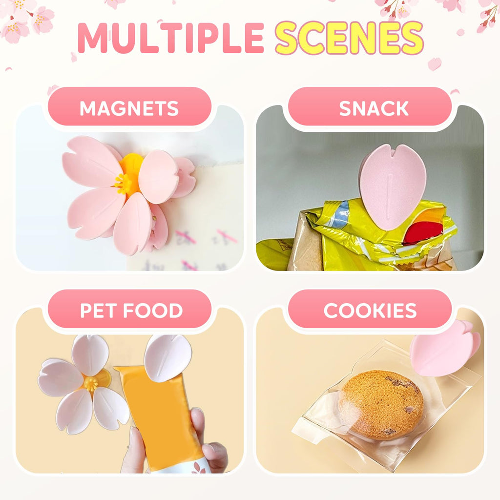 Cherry Blossom Magnetic Snack Sealing Clip, Reusable Chip Bag Clips, Grip Sticks Food Clips for Bags, Kitchen Decor Bag Sealers