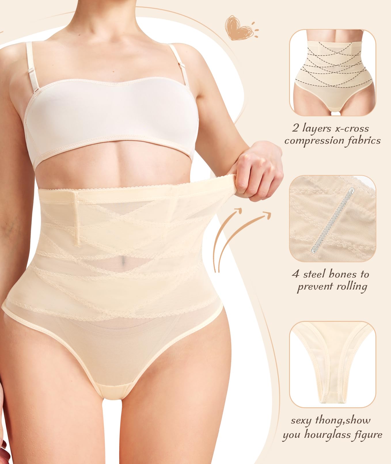 Mesh Shapewear for Women High Waisted Thong Shapewear Tummy Control, Faja Body Shaper,Women's Shaping Underwear