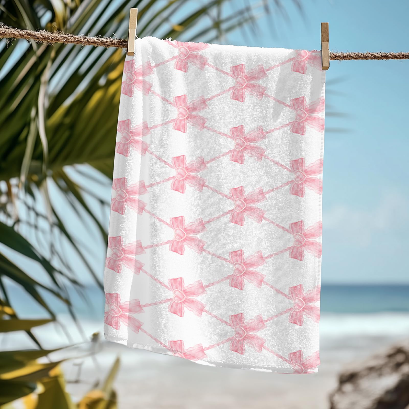 Coquette Girly Pink Bow Beach Towel - Microfiber Absorb Water Travel Towels 60x30 Inches for Bathroom Kitchen
