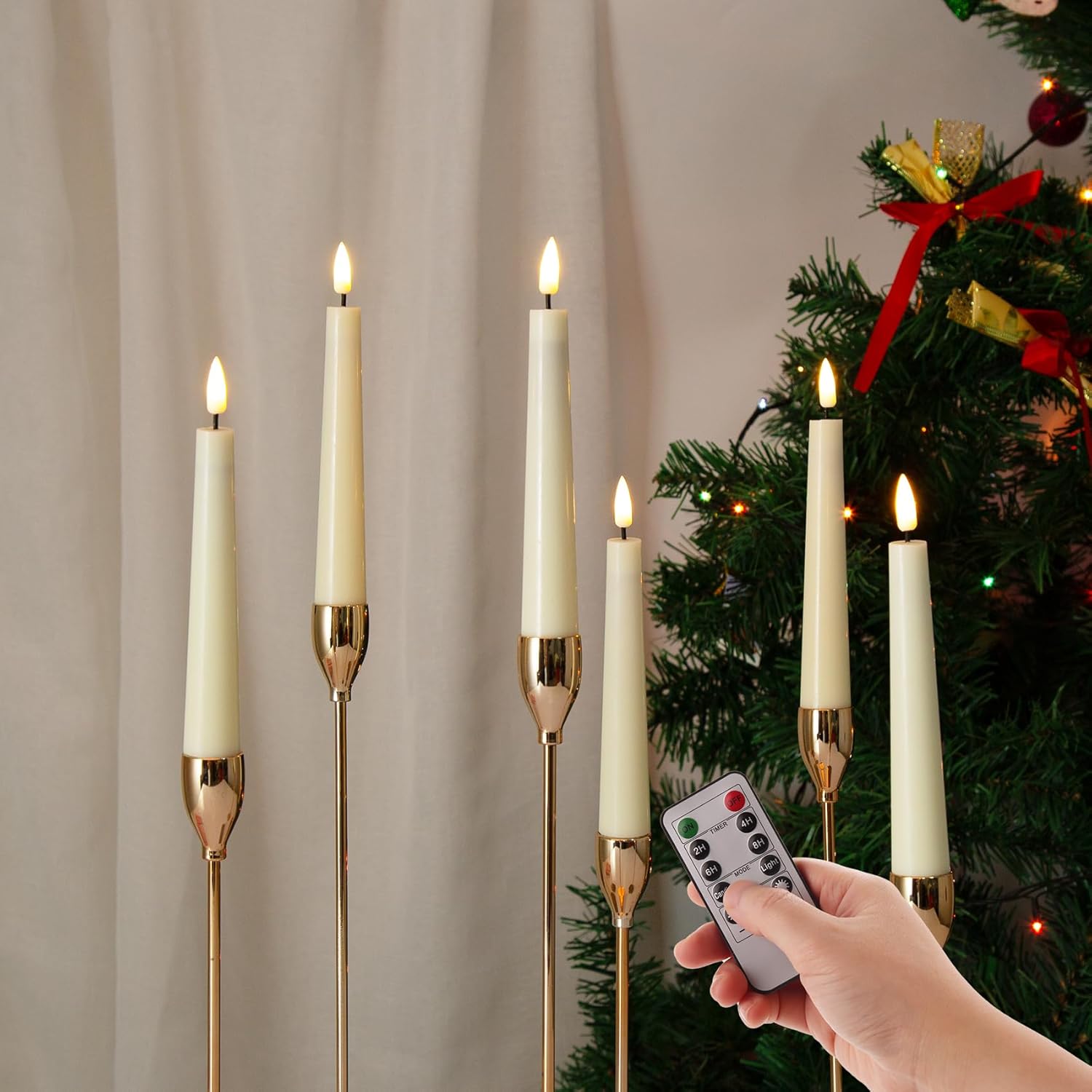 Short Flameless Taper Candles with Remote, Flickering Battery LED Wax Candlesticks Set of 6