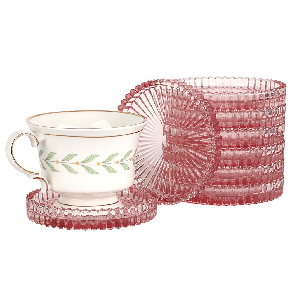 Modern Clear Coaster Set of 8- Glass Coasters for Drinks Crystal Coasters Round Cup Coasters