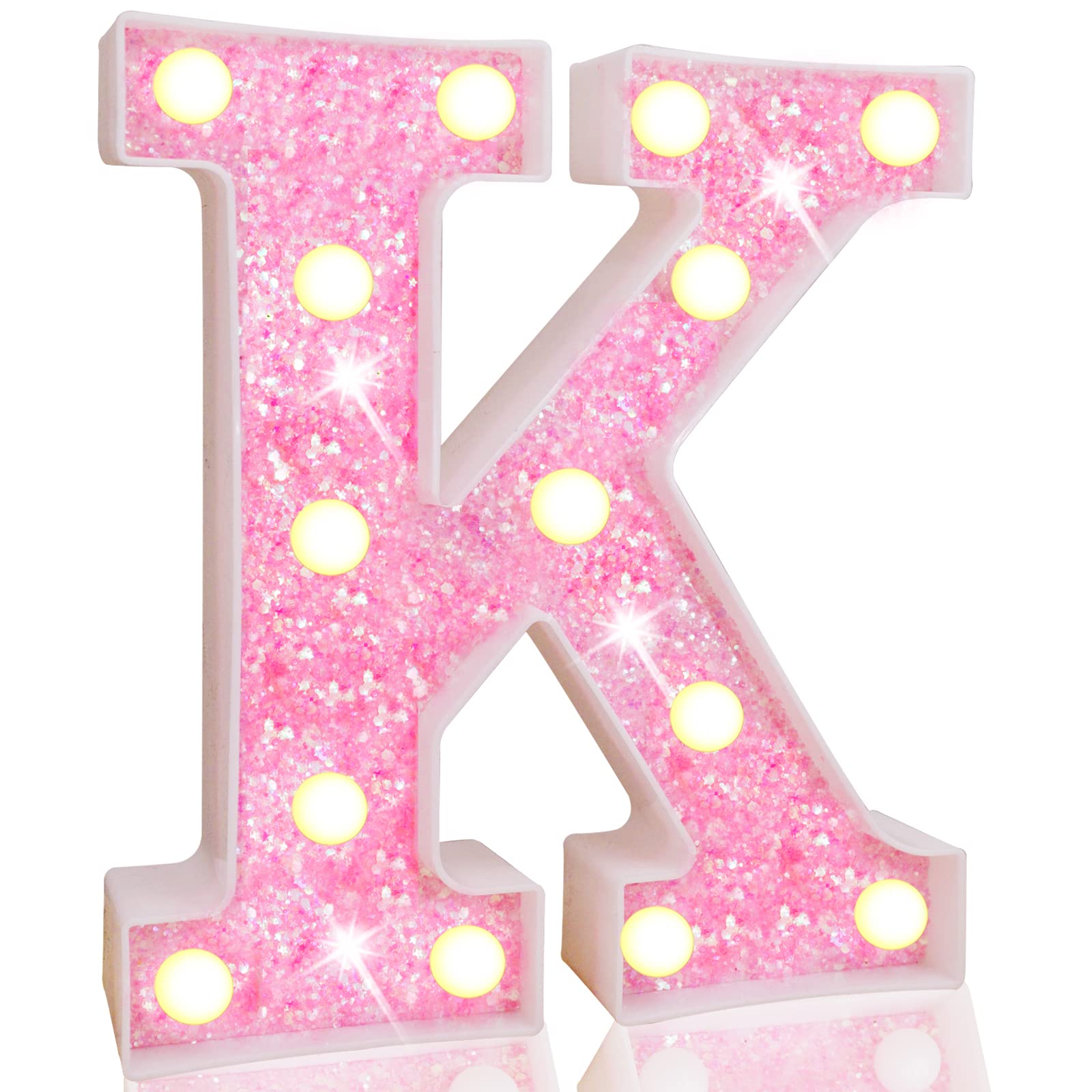 Pink LED Letters Glitter Alphabet LetterS & Numbers Sign Battery Powered