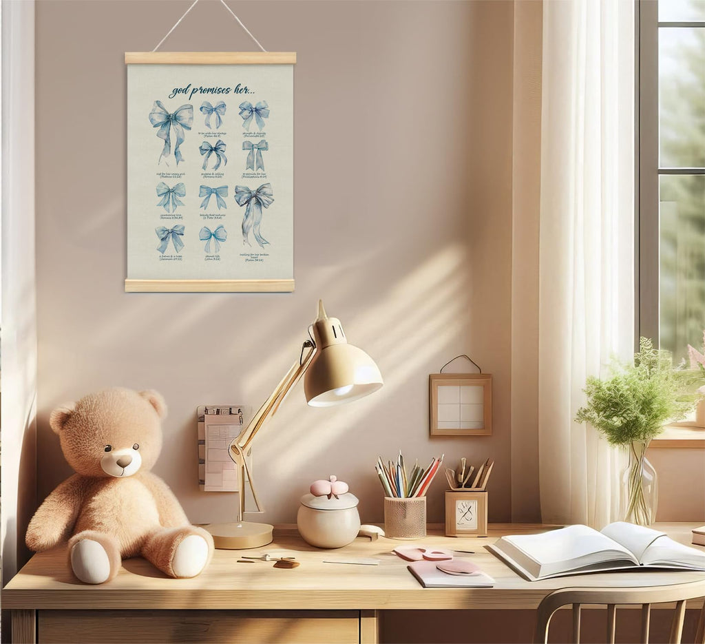 Trendy Bows Pink Coquette Scripture Wall Art Poster Hanger Frame, Christian Bible Verses Posters Wall Art Decor