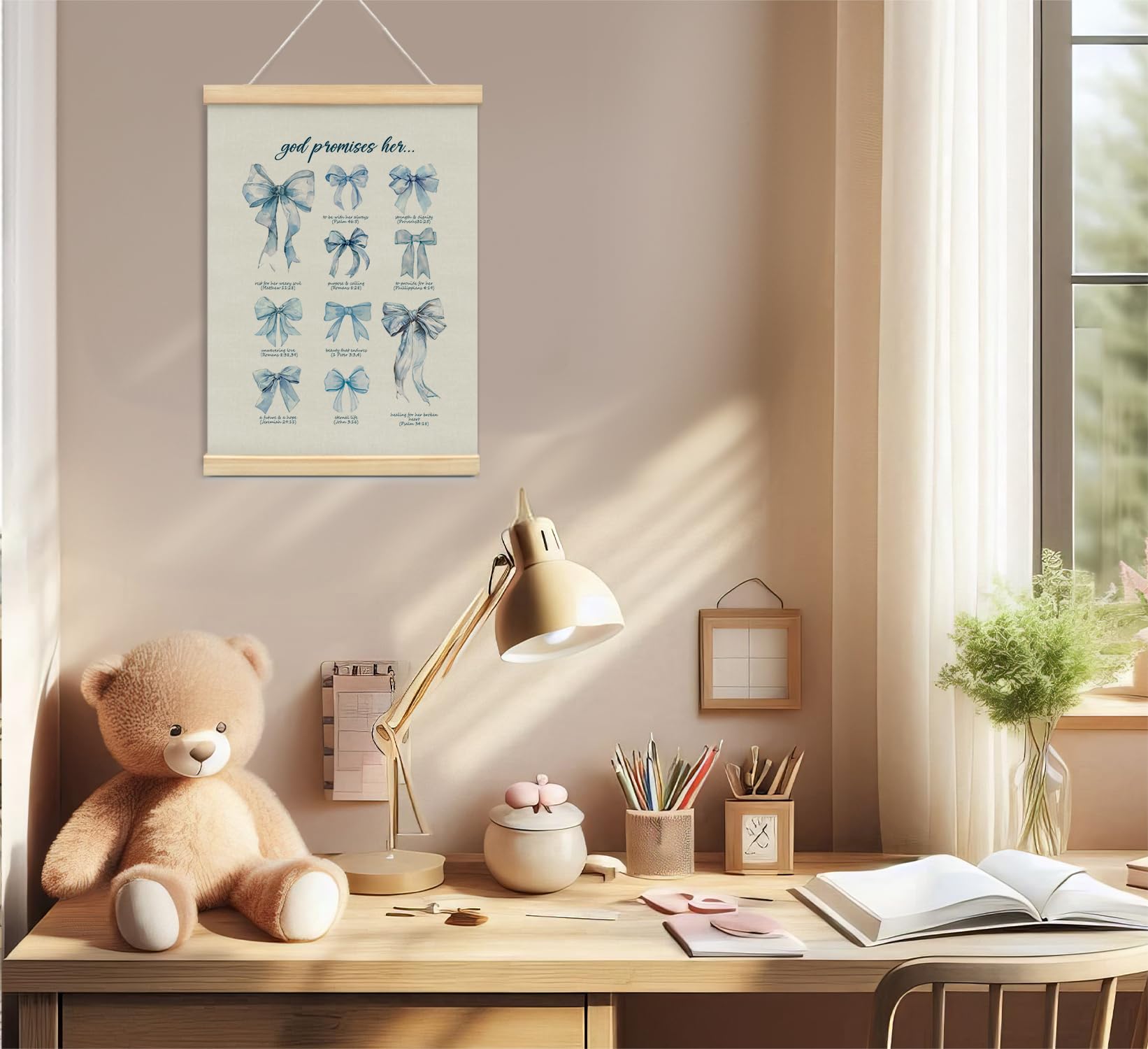 Trendy Bows Pink Coquette Scripture Wall Art Poster Hanger Frame, Christian Bible Verses Posters Wall Art Decor