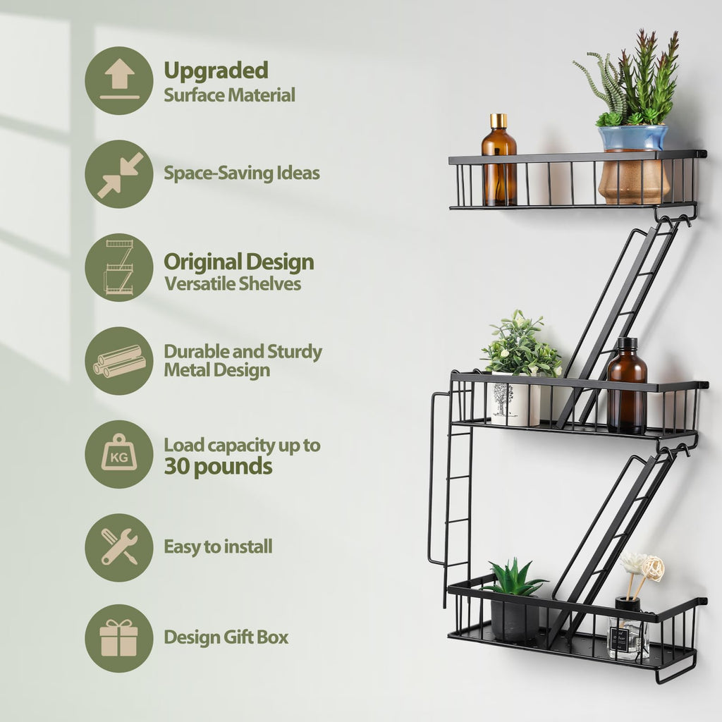 Fire Escape Shelf - Wall Decor Floating Shelves, Cute Metal Ladder Shelving for Bedroom, Home Decor Display (3-Tier)