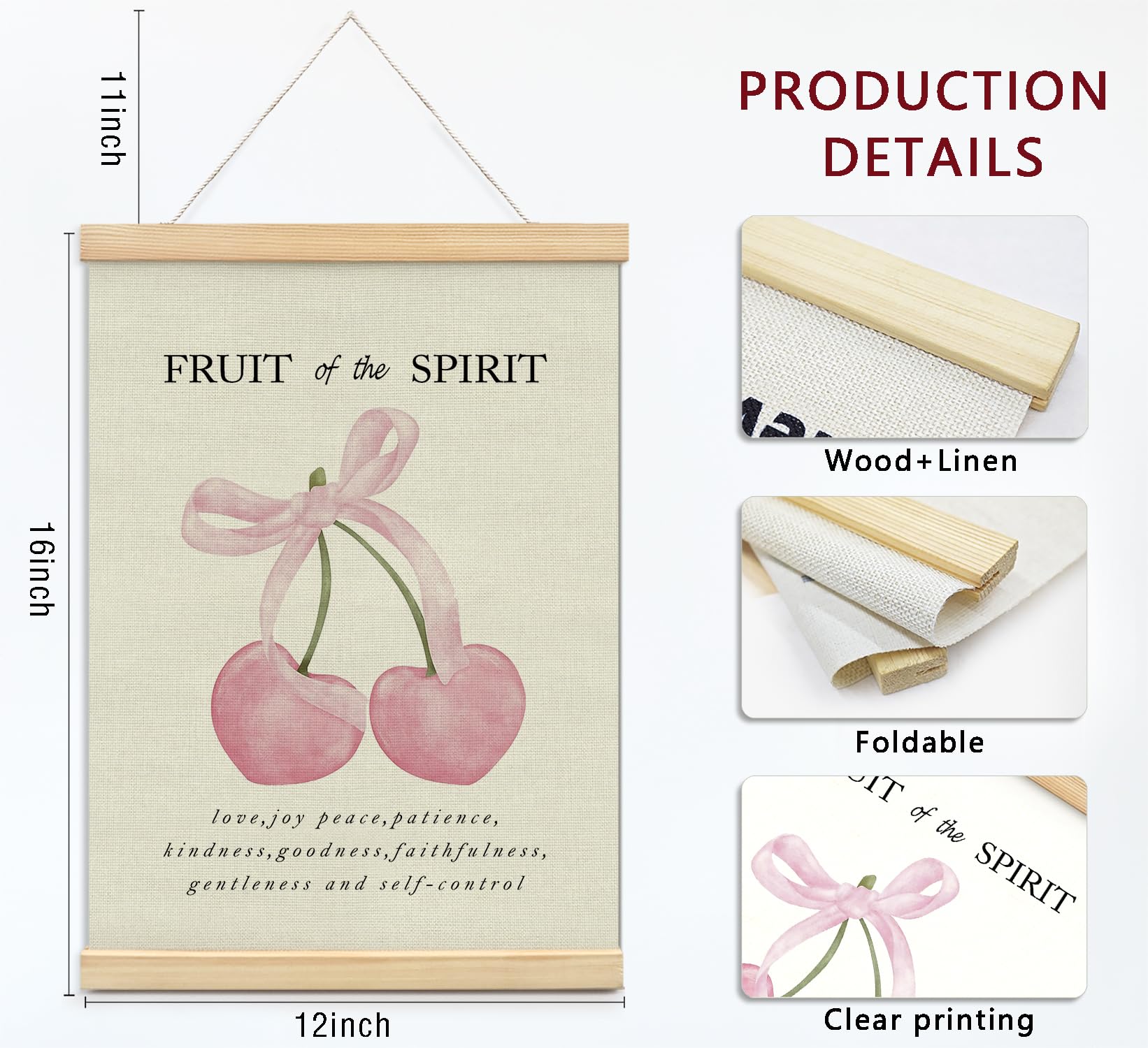 Trendy Bows Pink Coquette Scripture Wall Art Poster Hanger Frame, Christian Bible Verses Posters Wall Art Decor