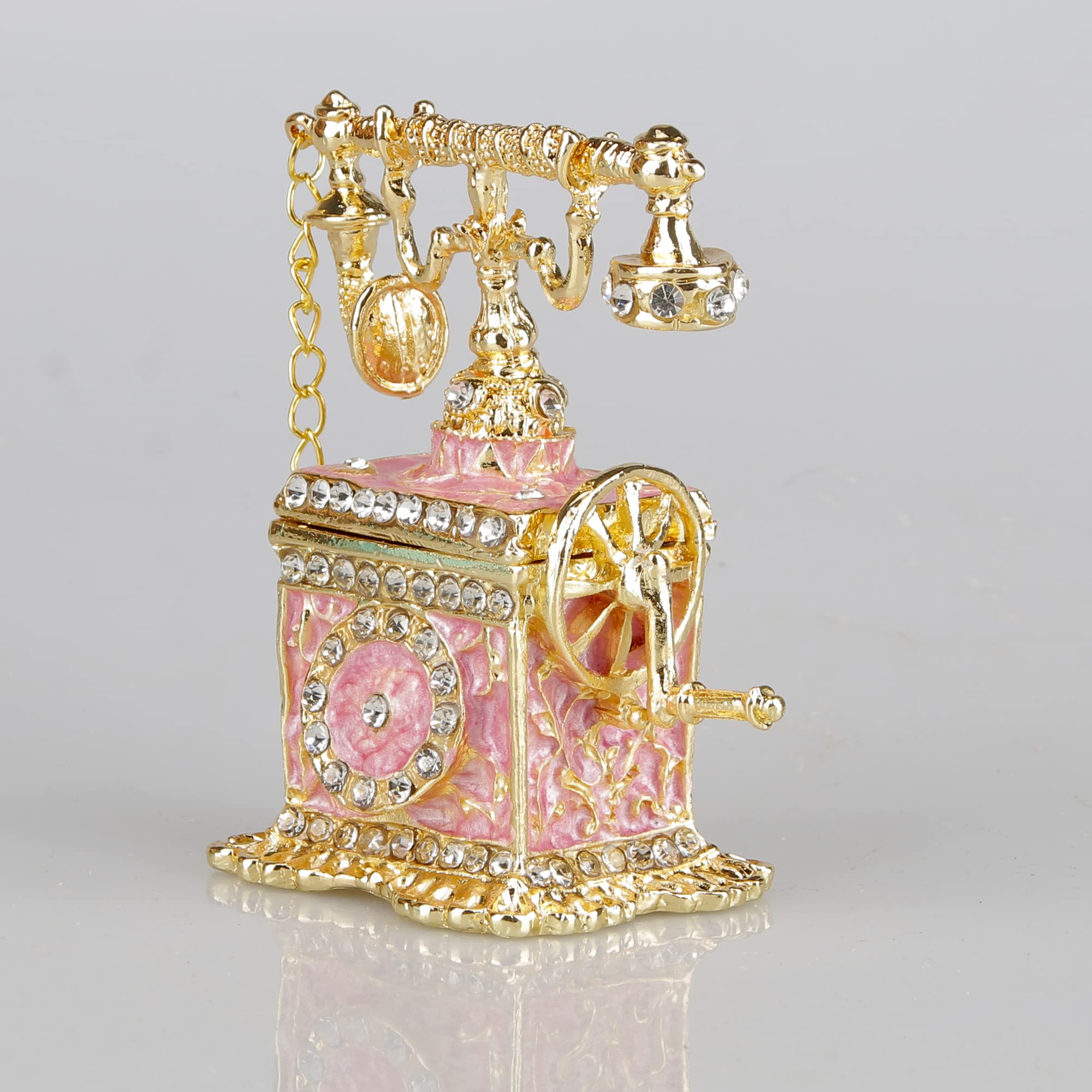 Hand Painted Enameled Decorative Telephone Hinged Jewelry Trinket Bo